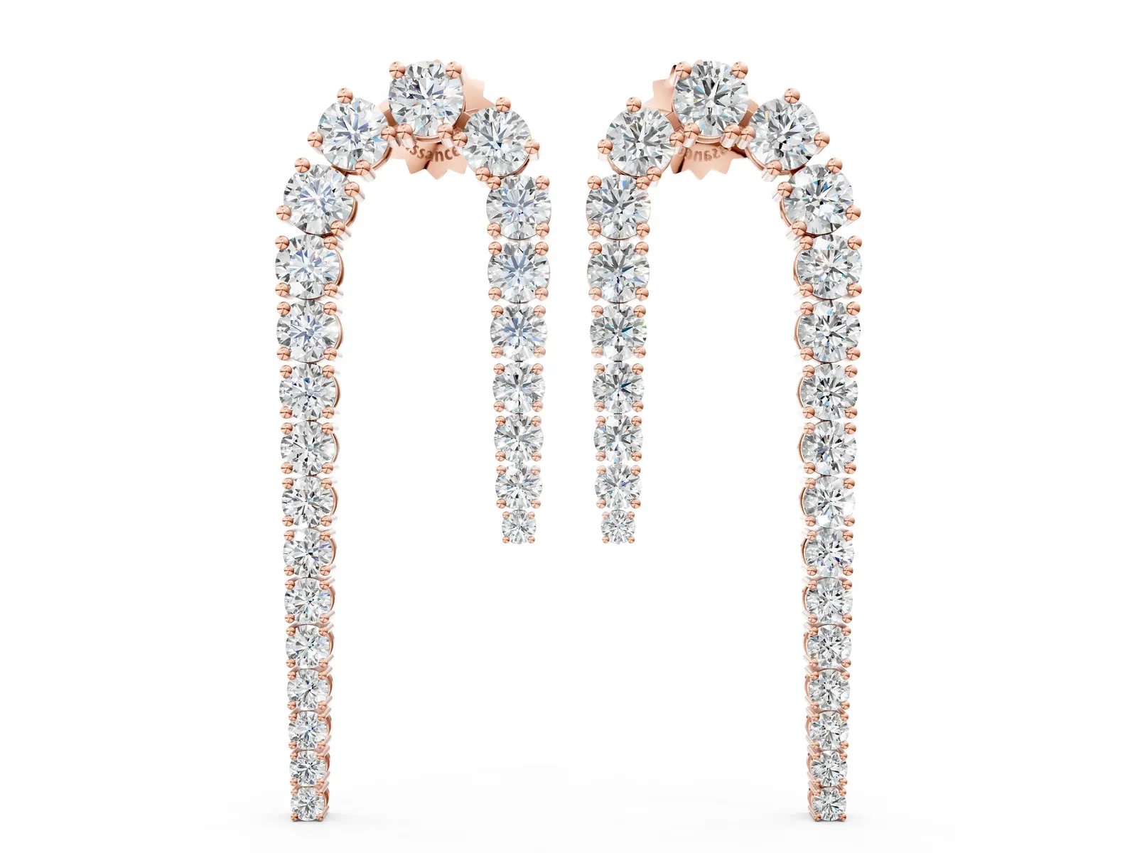 Round Diamond U-Shaped Drop Earrings Rose gold