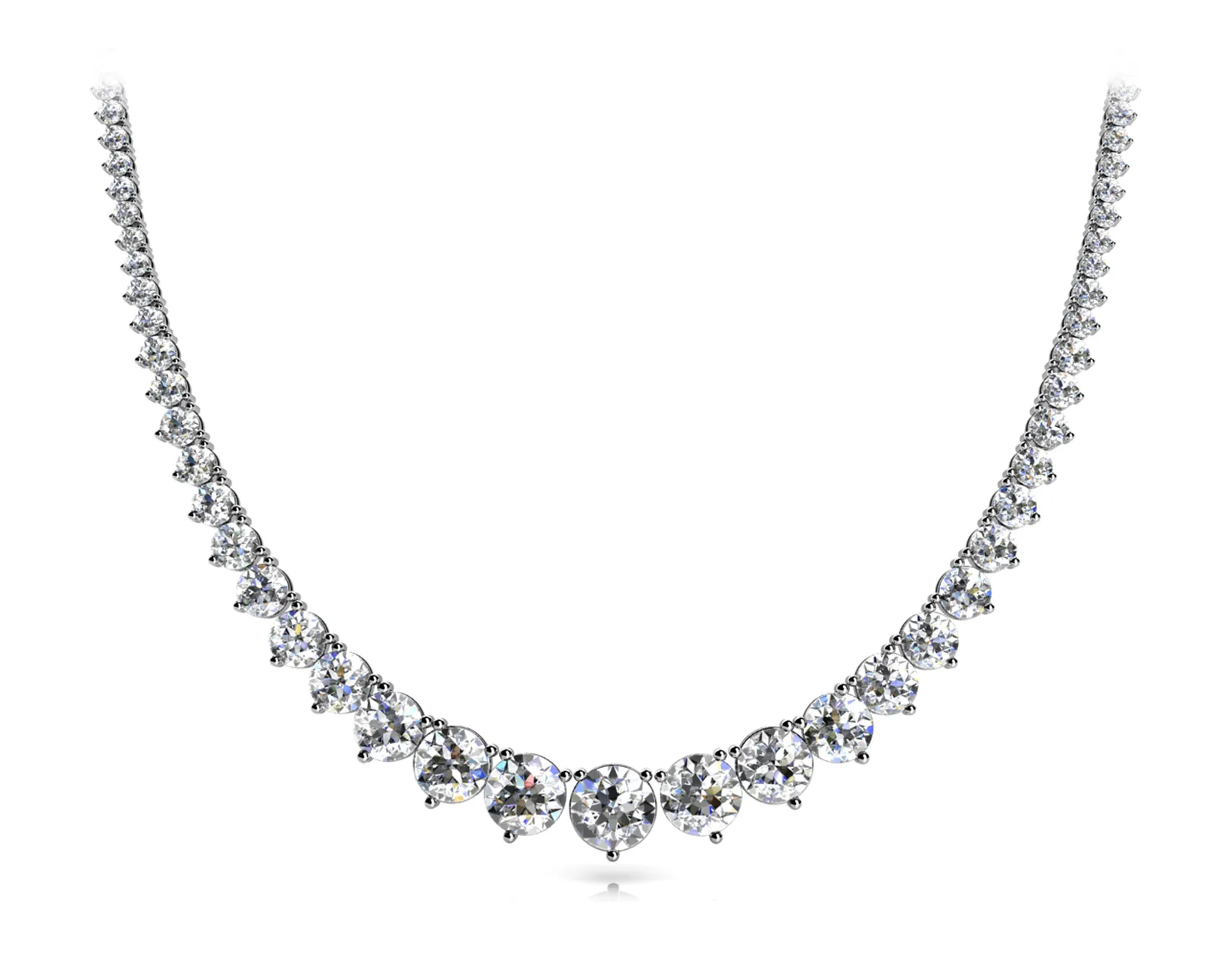 Round Cut Brilliant Graduated Diamond Tennis Necklace with Four-Prong Setting Silver