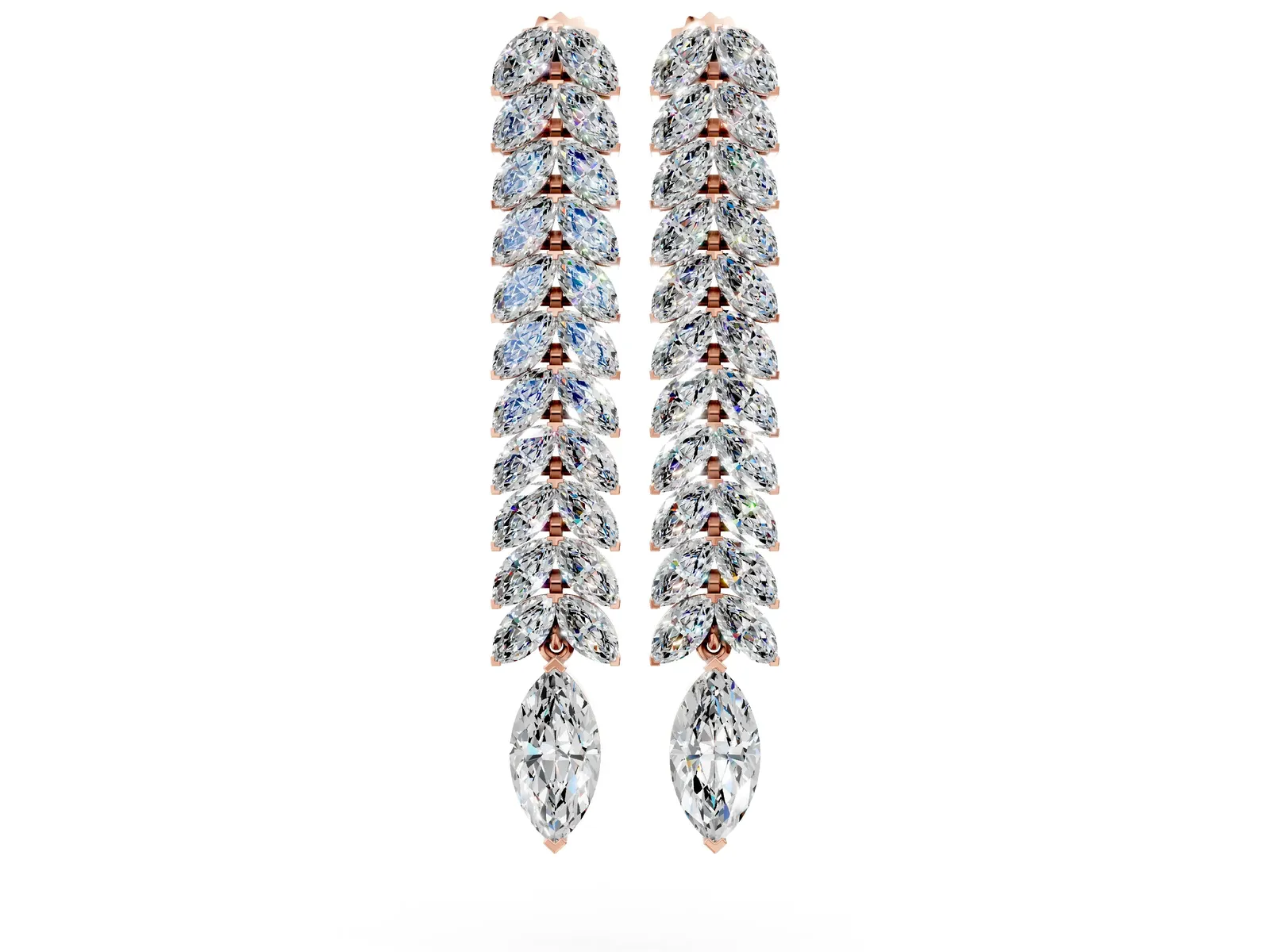 Marquise Diamond Double Row Dangle Earrings Rose gold