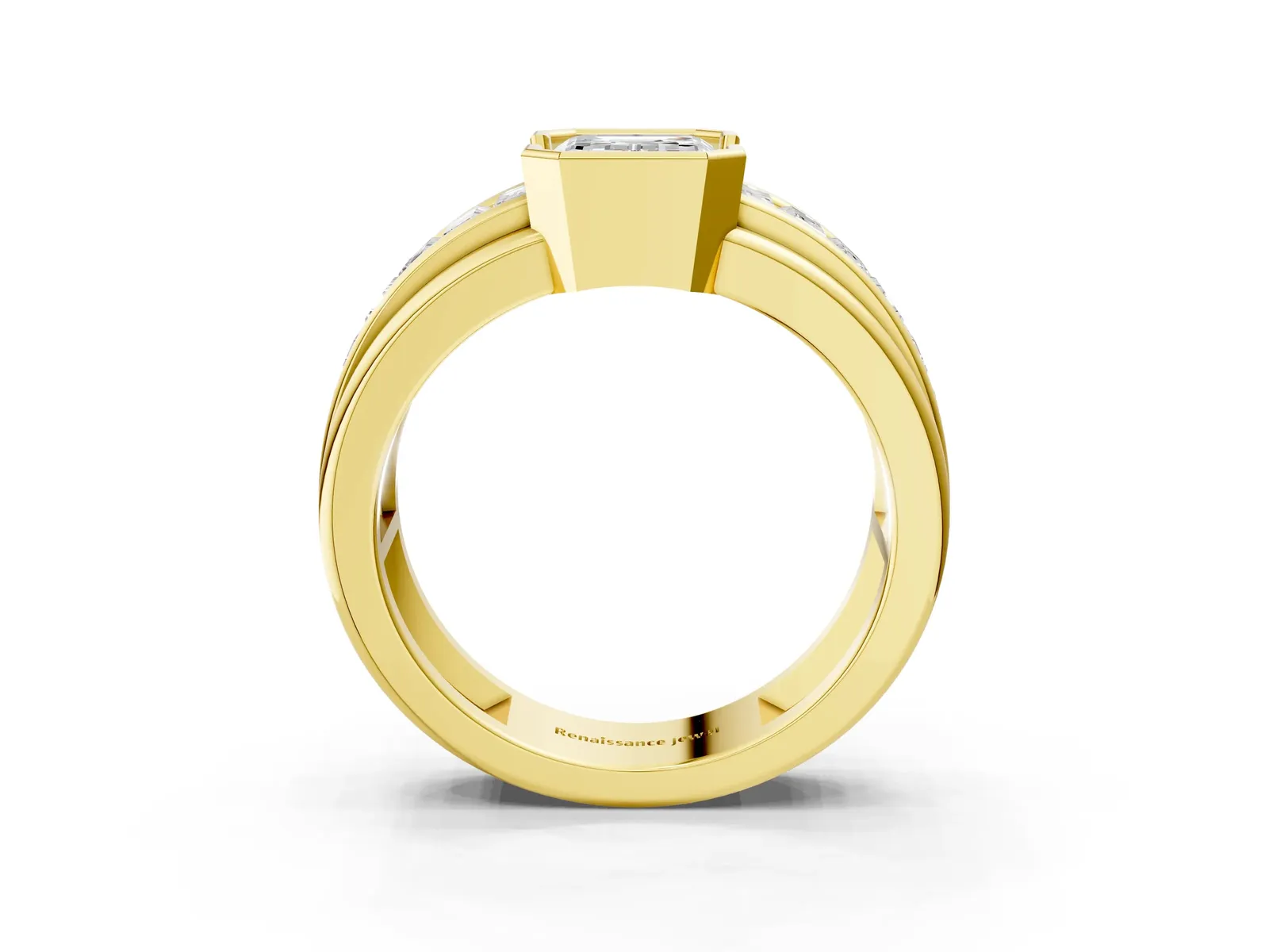 Emerald Cut Diamond Side Stone Engagement Ring Yellow gold