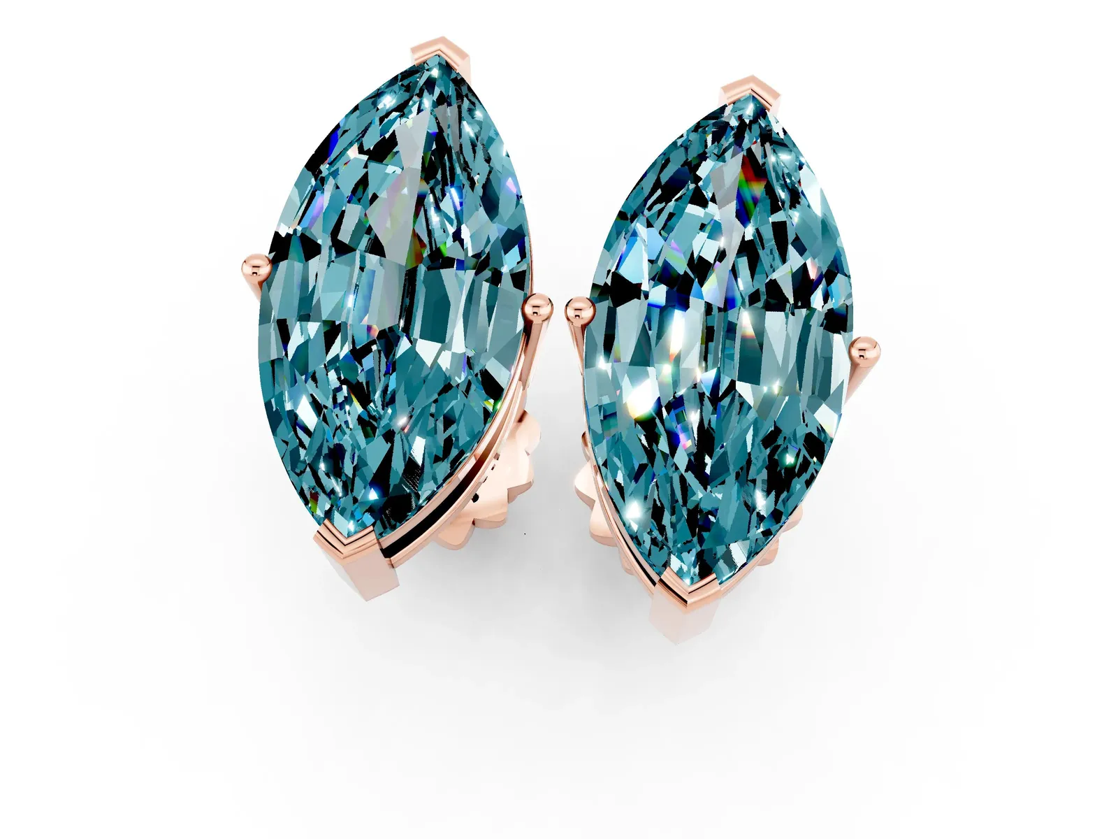 Marquise Cut Blue Topaz Stud Earrings Rose gold