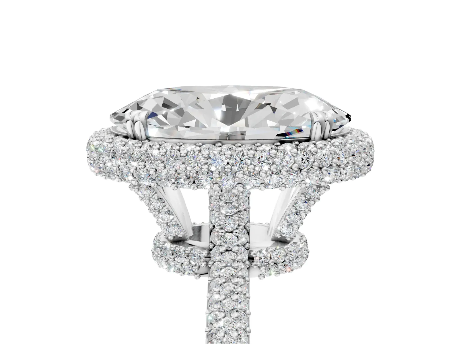 Oval Diamond Halo Ring with Round Diamond Accents Silver