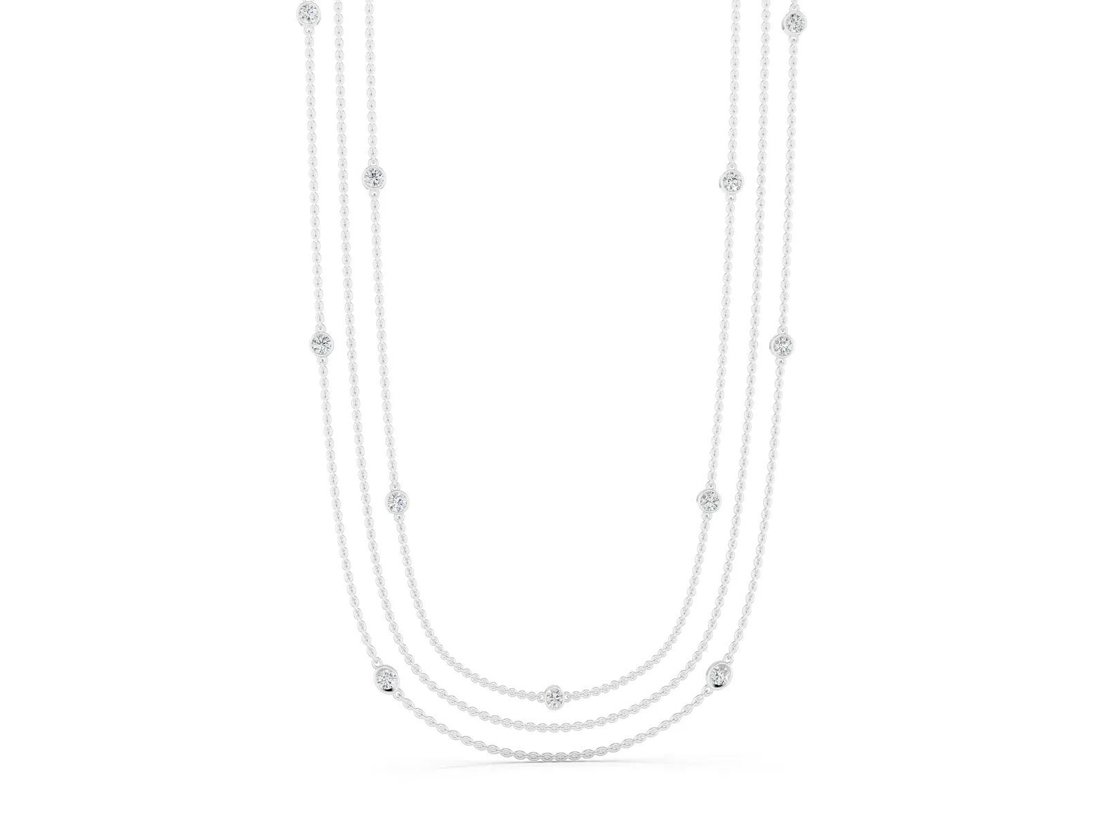 Round Diamond Station Necklace Silver