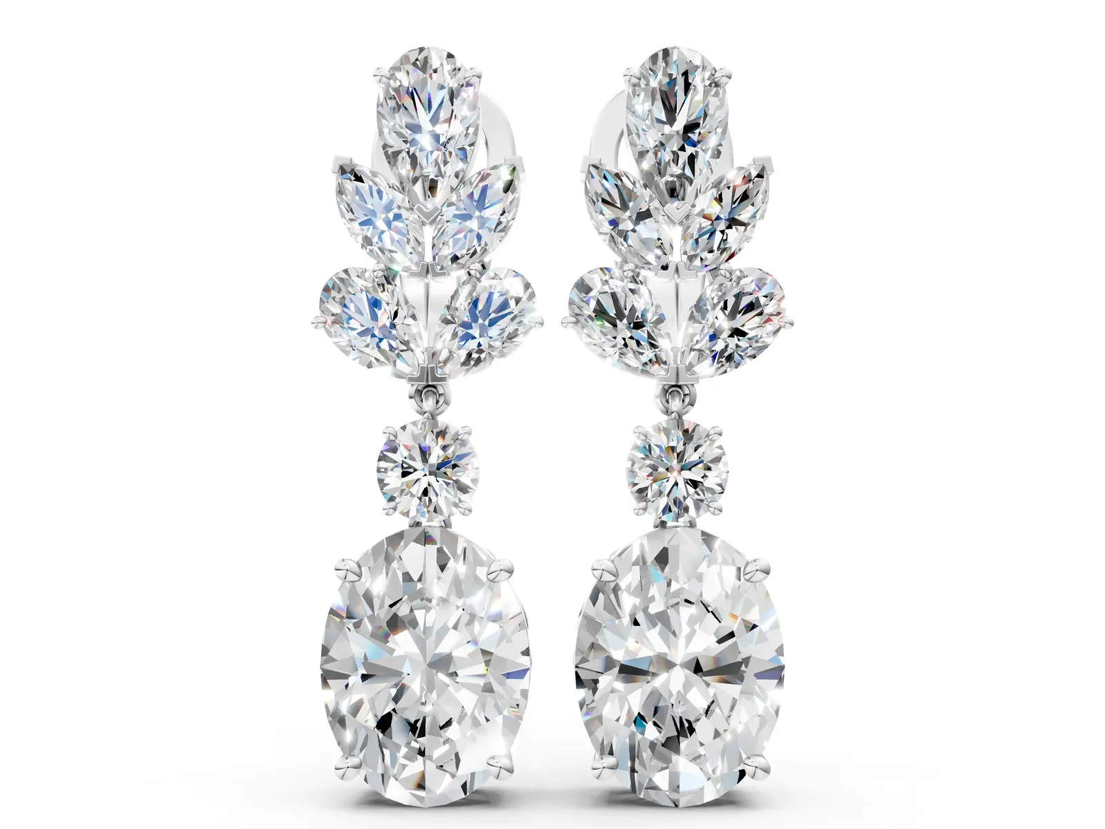 Pear, Marquise and Round Diamond Sacramento Drop Earrings Silver
