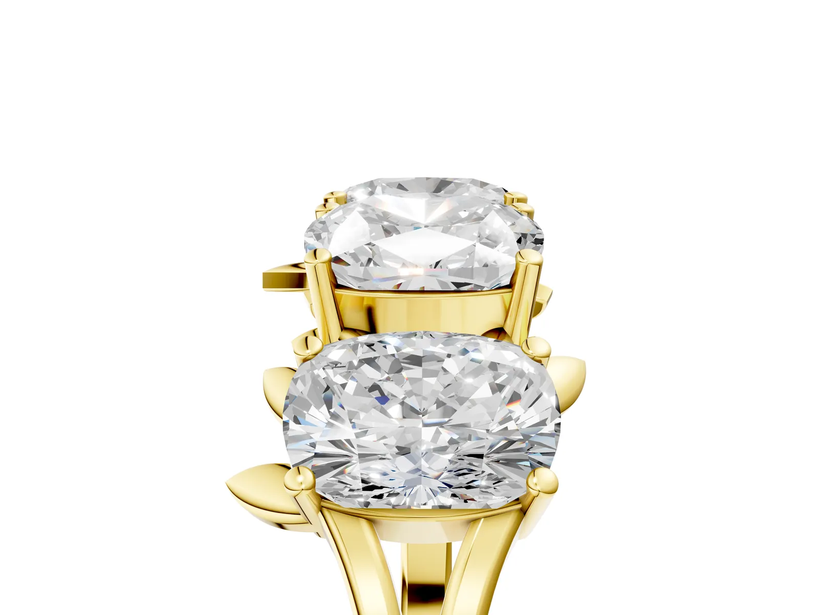 Four-Stone Elongated Cushion Diamond Band with Nature-Inspired Prong Setting Yellow gold