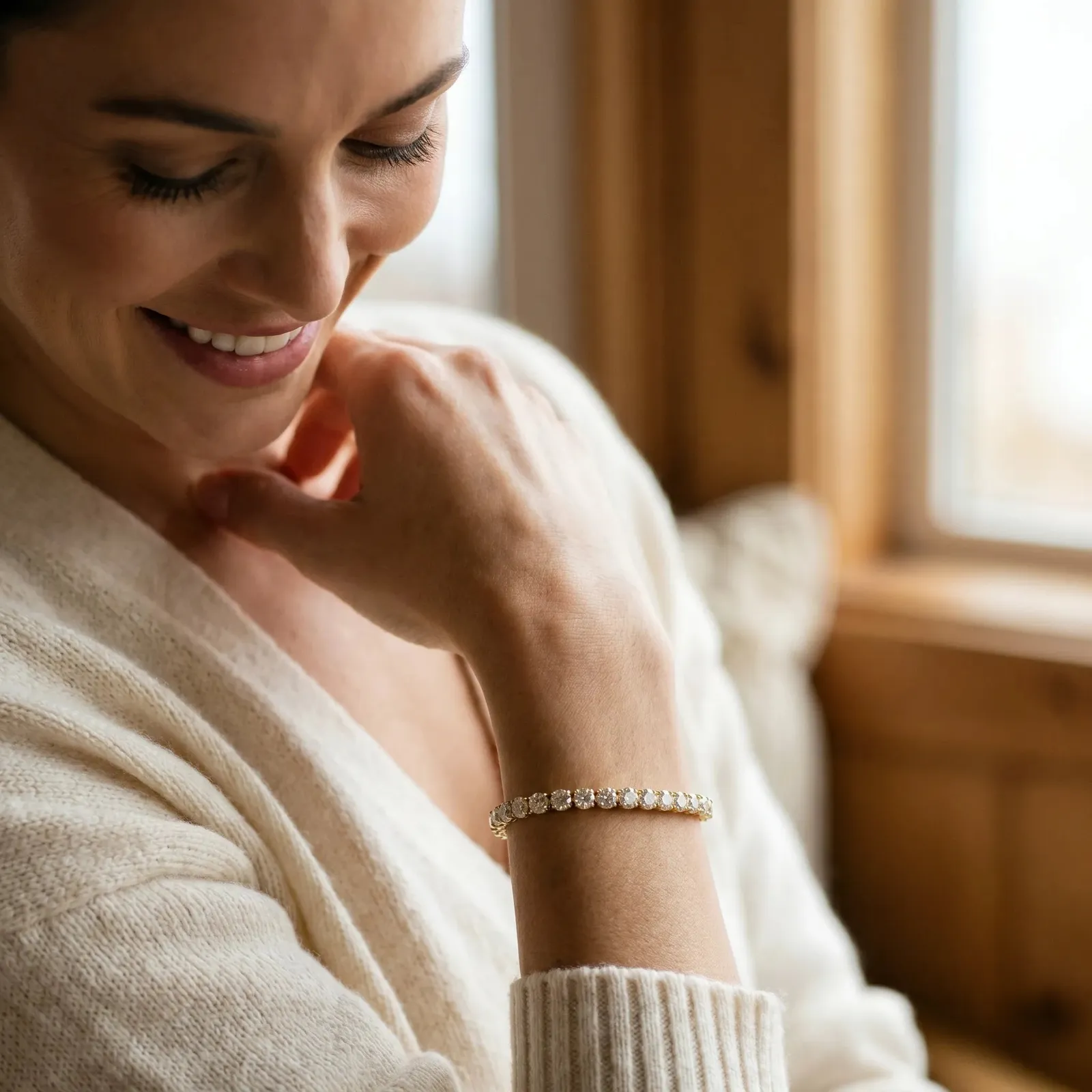 Round Brilliant Diamond Tennis Bracelet with Prong Setting Yellow gold