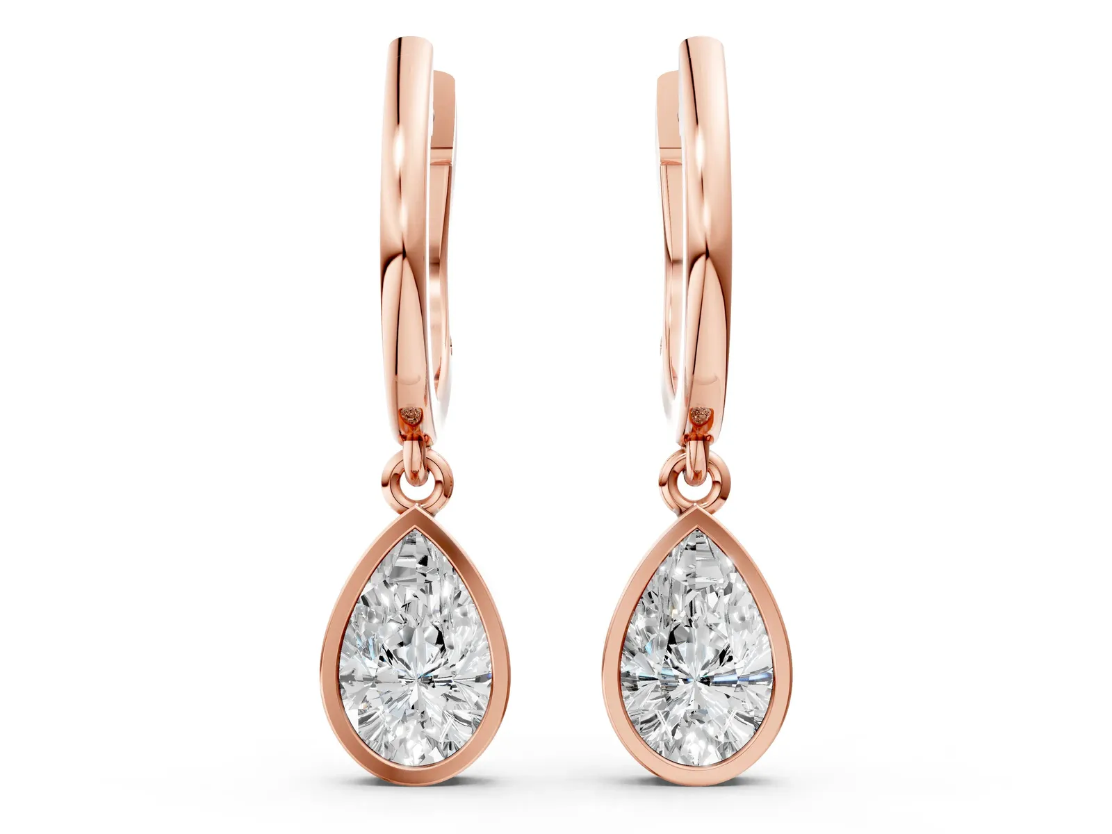 Pear Diamond Framed Huggie Drop Earrings Rose gold