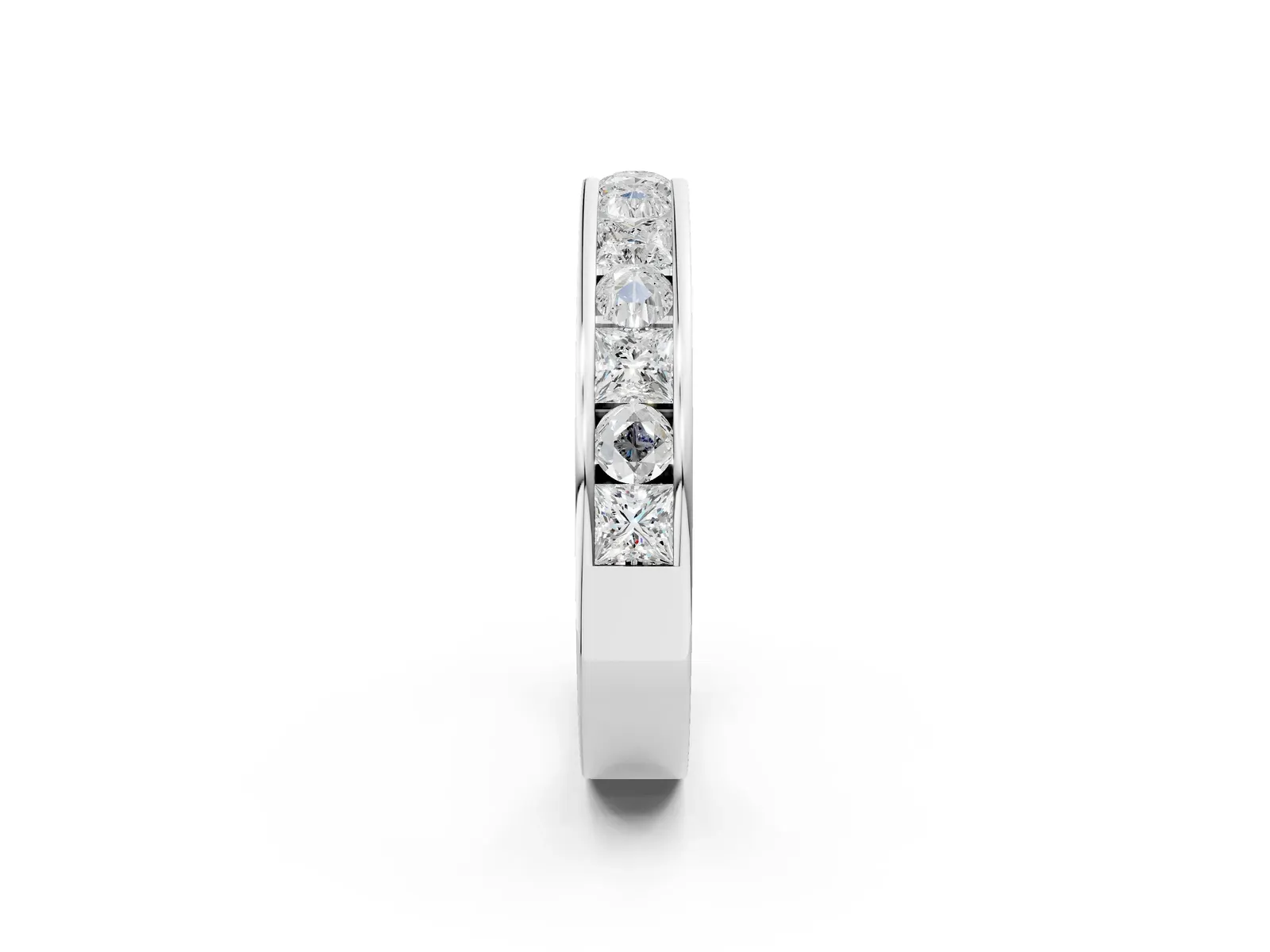 Princess Diamond Channel Set Promise Ring with Round Diamond Accents Silver