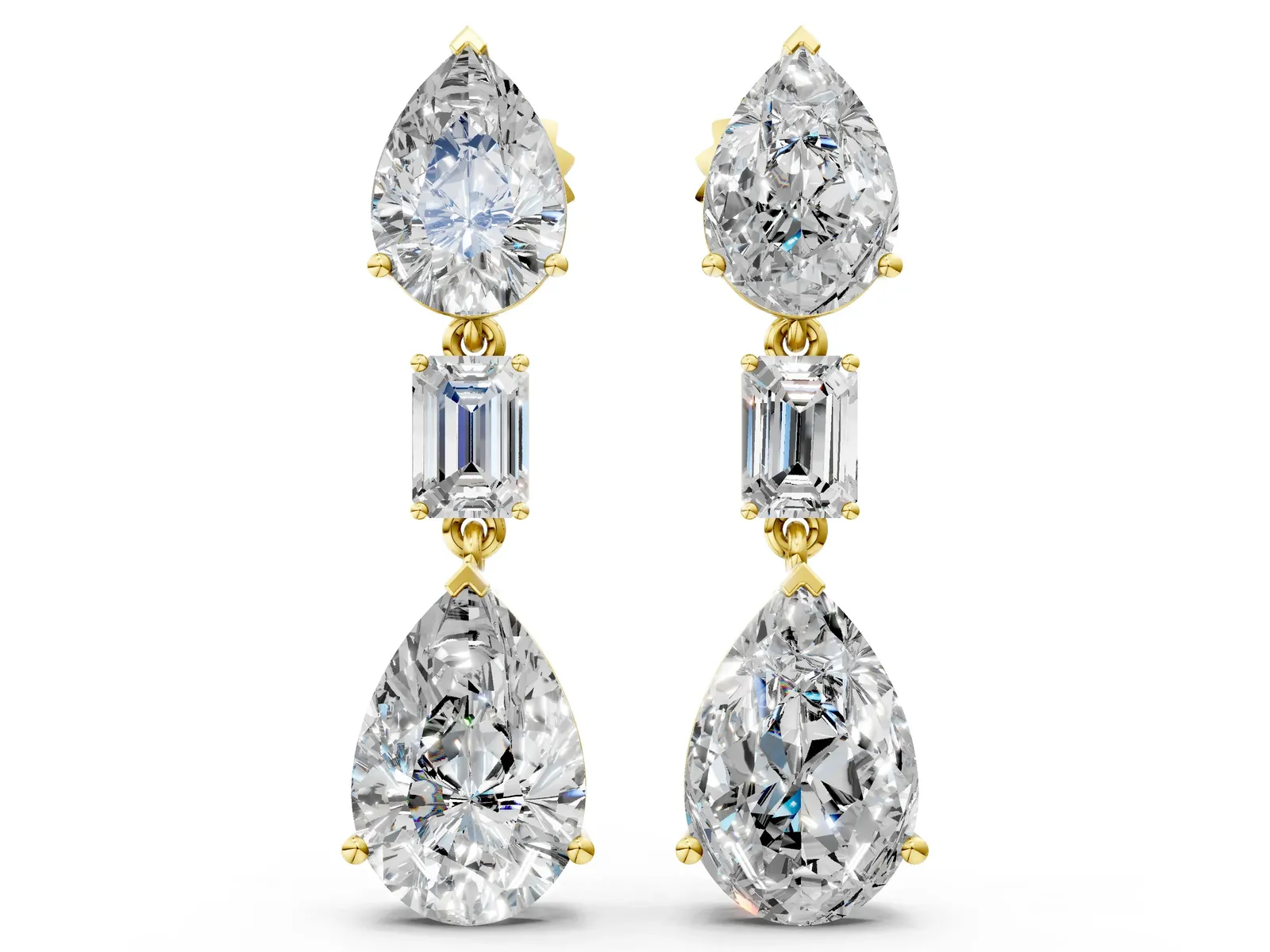Pear Diamond Drop Earrings with Emerald and Pear Lab Grown Diamond Accents Yellow gold