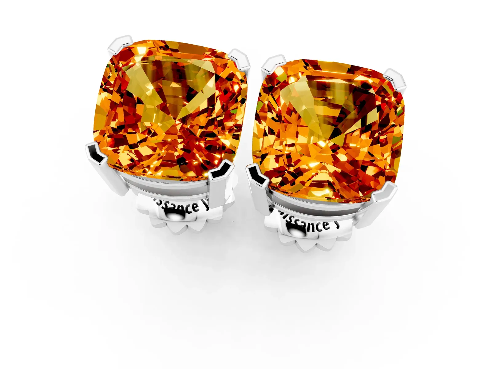 Cushion Cut Citrine Stud Earrings Silver