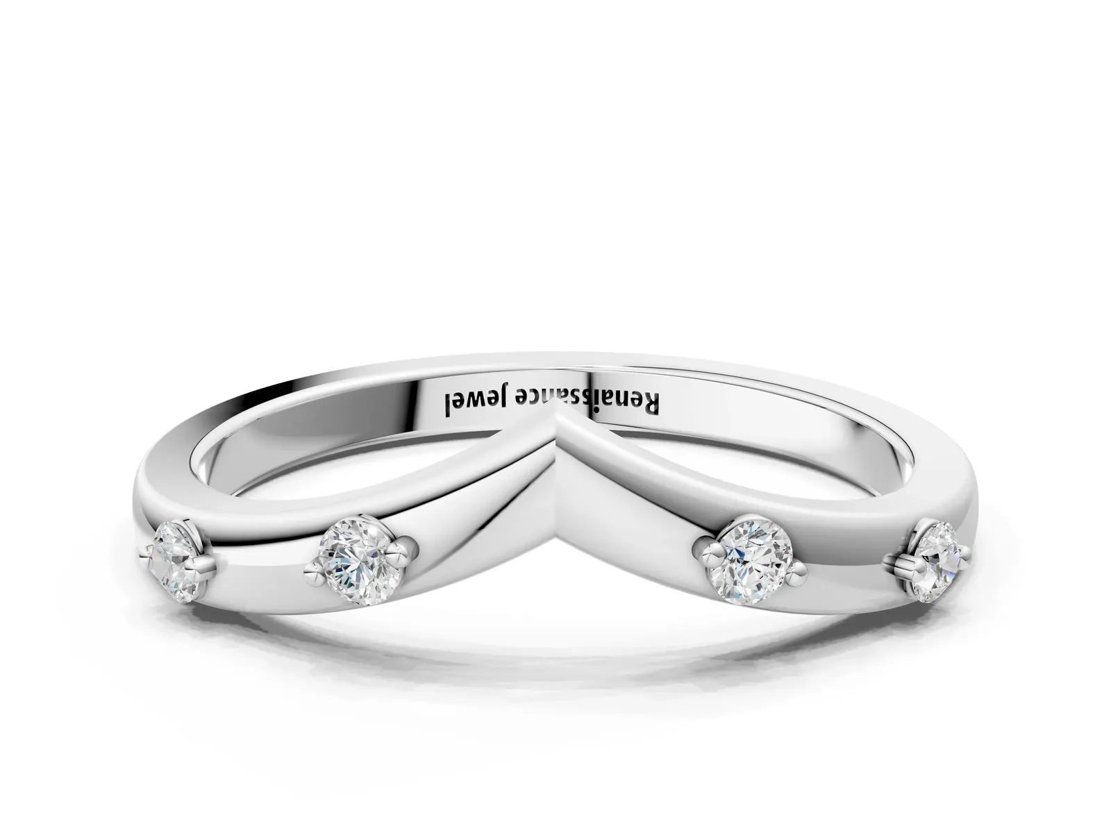 Diamond Chevron Band with Round Stones and Prong Setting Silver