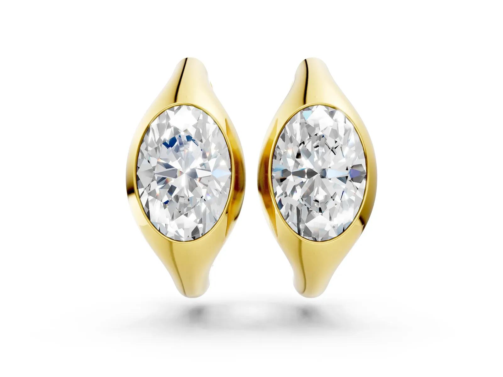 Oval Diamond Framed Huggie Hoop Earrings Yellow gold