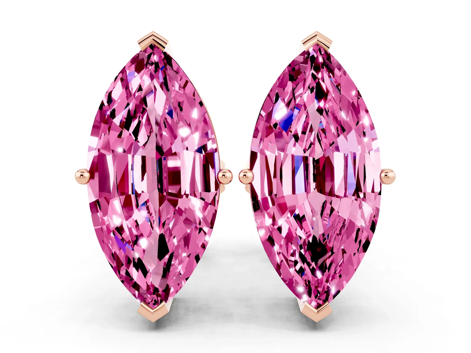 Marquise Cut Pink Sapphire Stud Earrings Rose gold