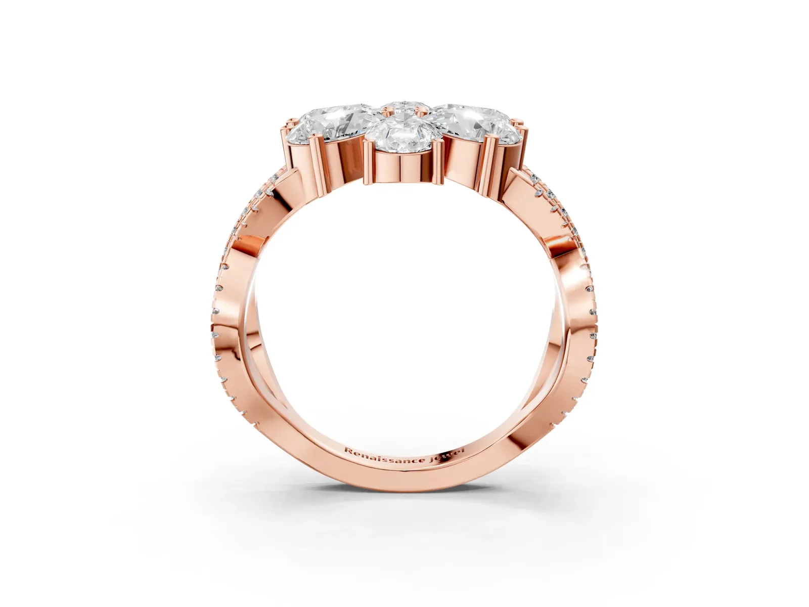 Pear Diamond Floral Ring with Round Diamond Accents Rose gold