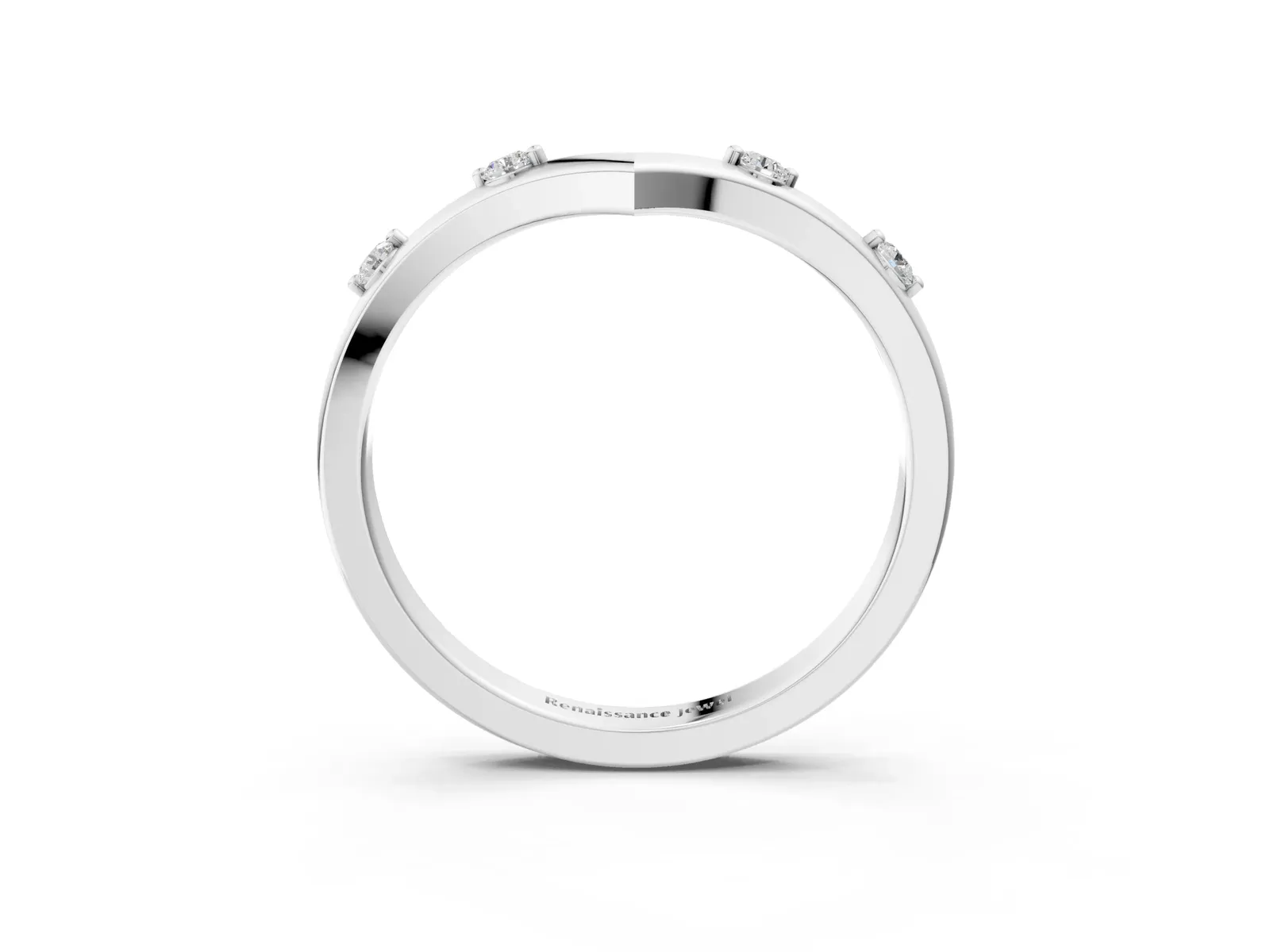 Diamond Chevron Band with Round Stones and Prong Setting Silver