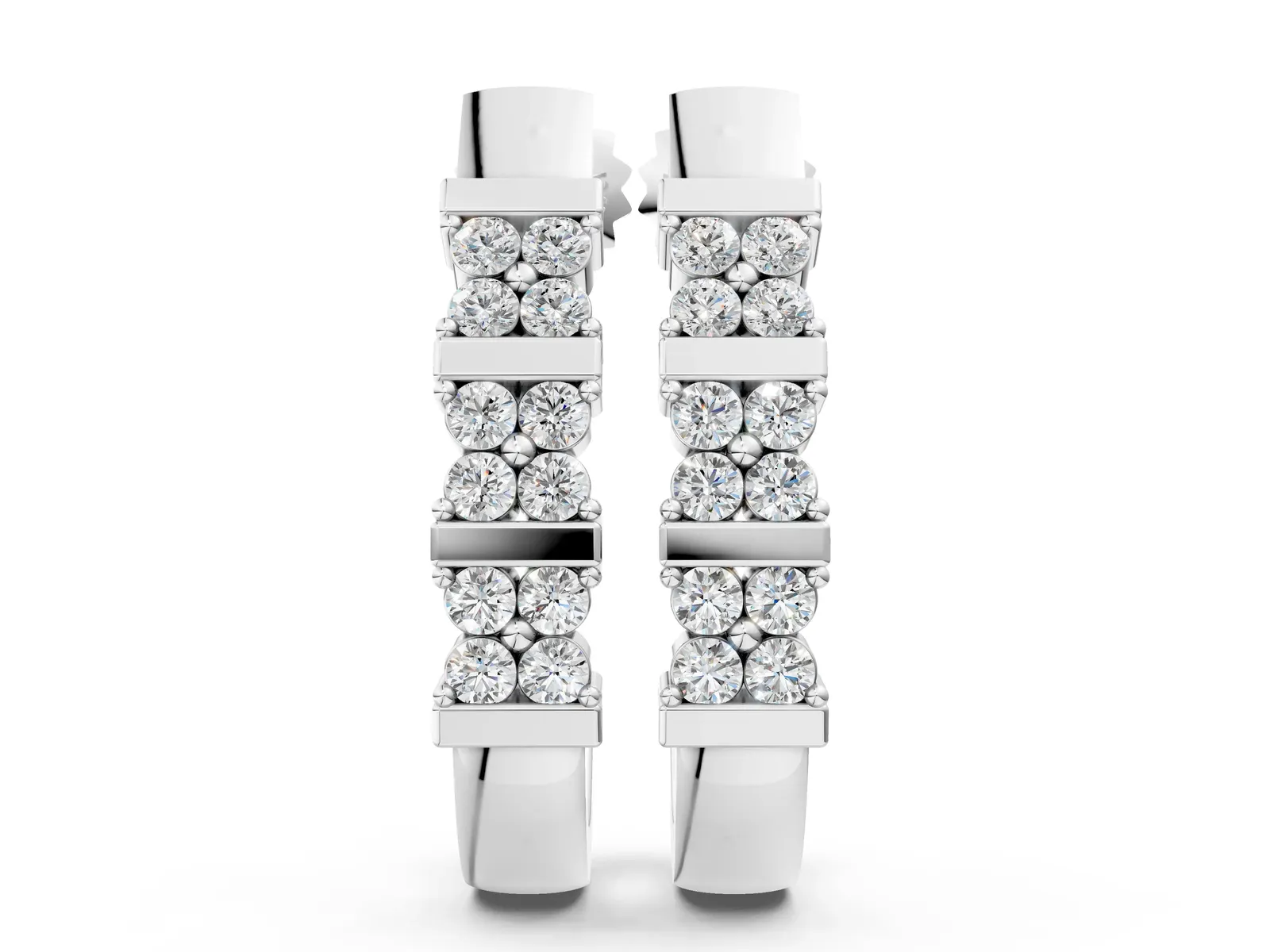 Round Diamond Channel-Set Hoop Earrings with Four-Prong Setting White gold