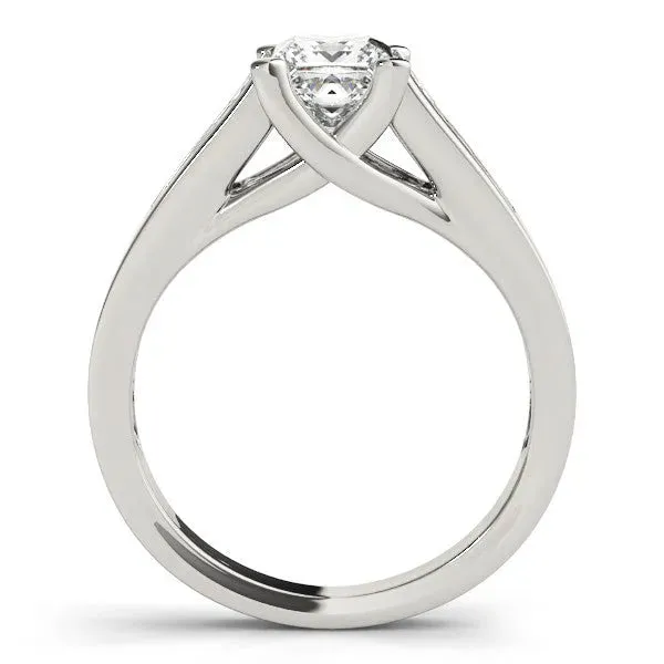Cushion Cut Cut Channel Set Solitaire Ring with Four-Prong Setting Platinum