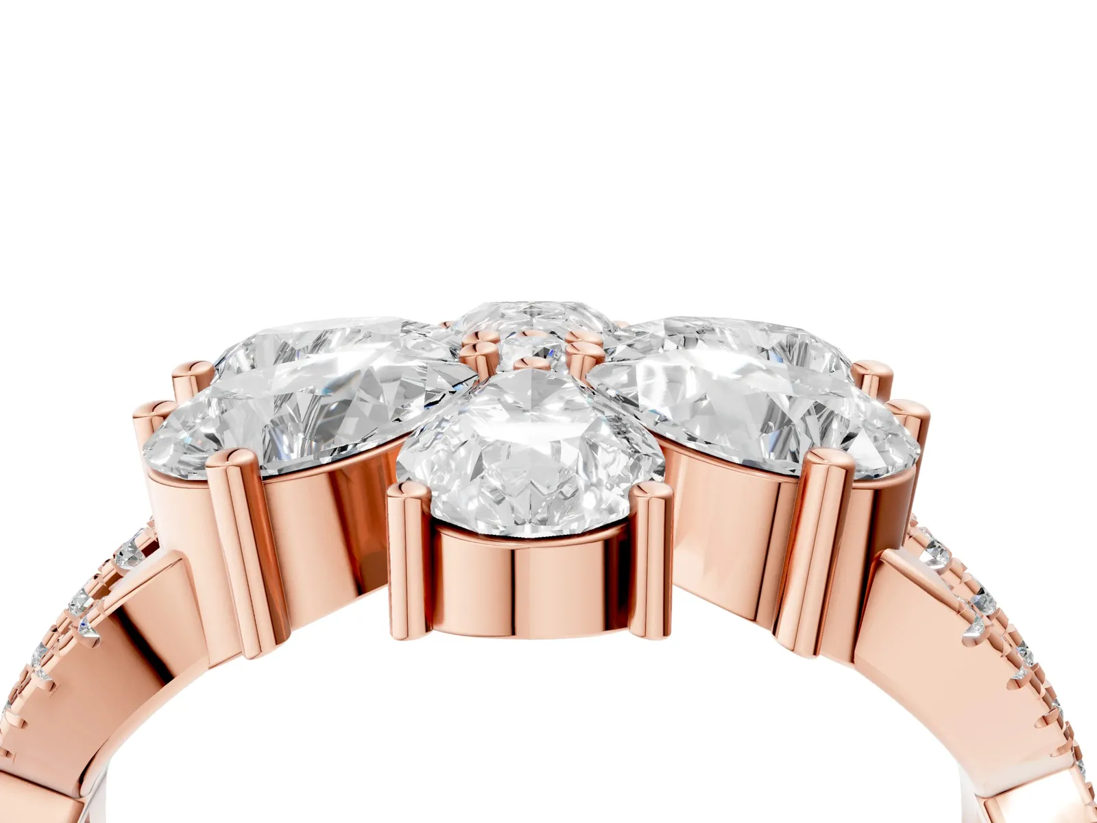 Pear Diamond Floral Ring with Round Diamond Accents Rose gold