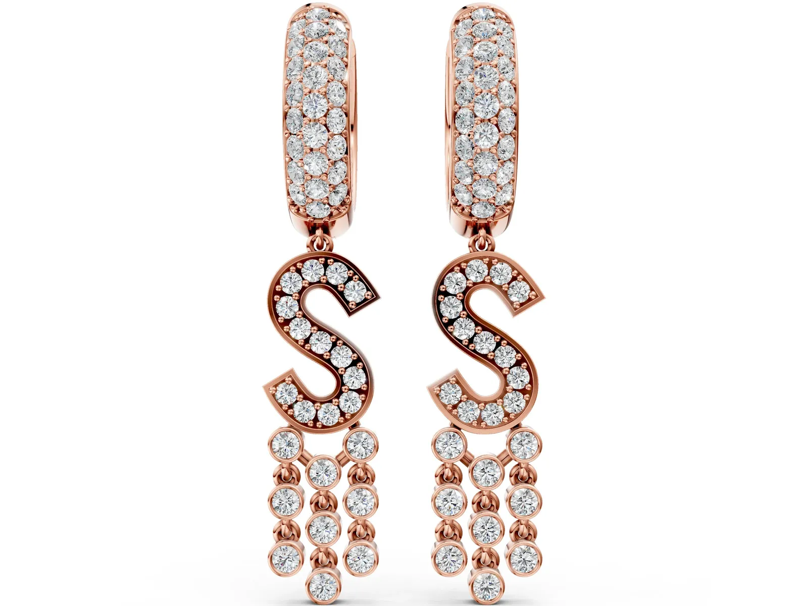 Round Diamond Initial S Huggie Hoop Earrings Rose gold