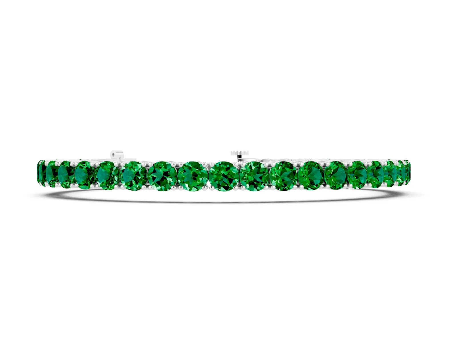 Round Brilliant Emerald Tennis Bracelet with Prong Setting White gold
