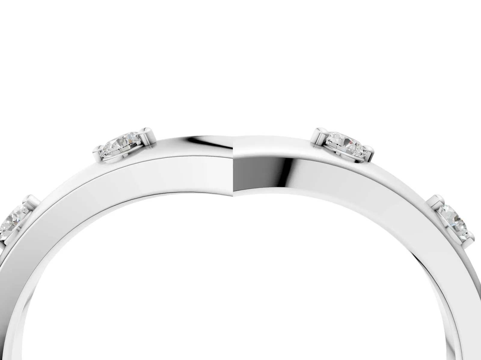 Diamond Chevron Band with Round Stones and Prong Setting Silver