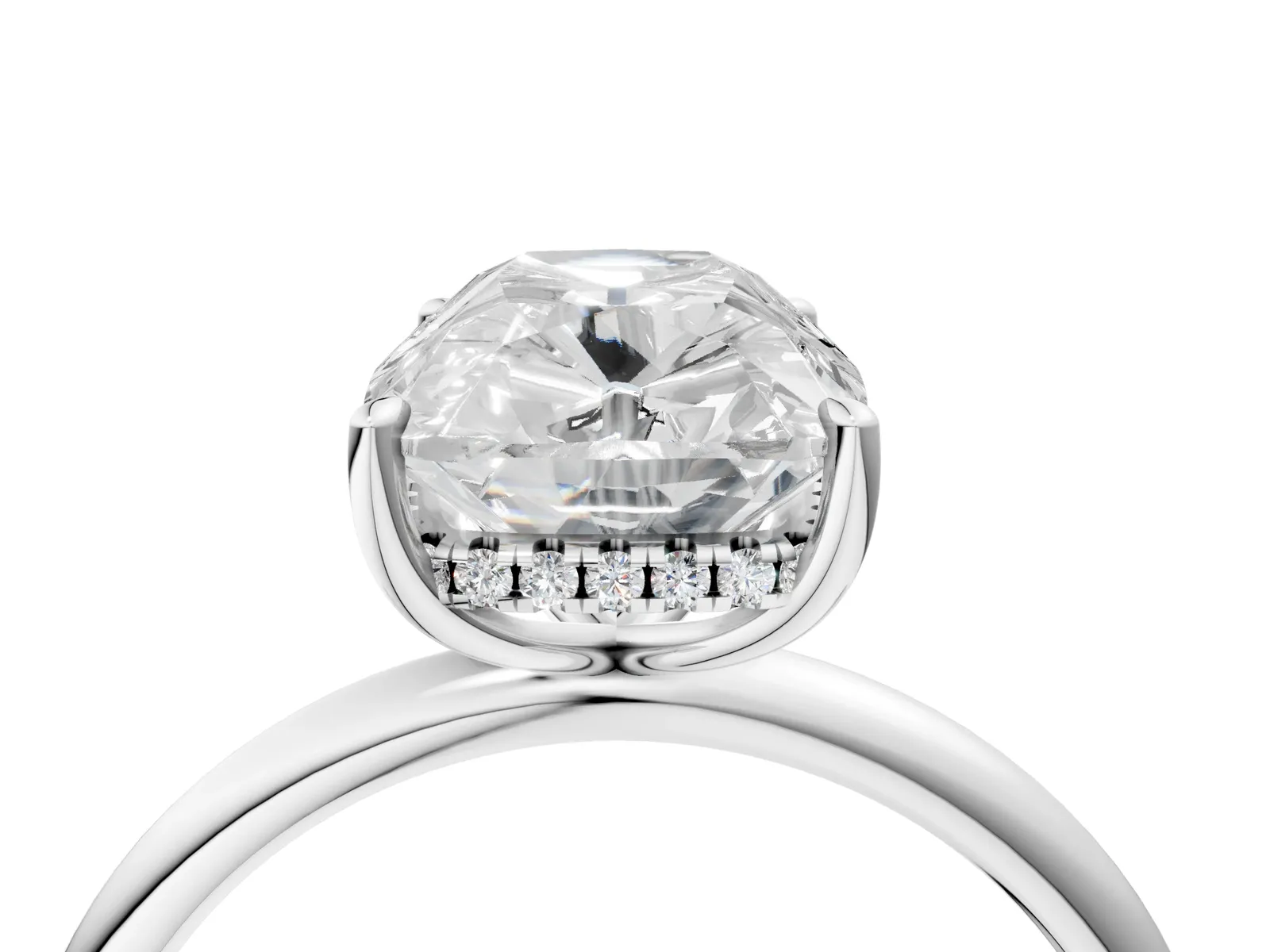 Old Mine Elongated Cushion Diamond Classic Band Four Prong Solitaire Ring Silver