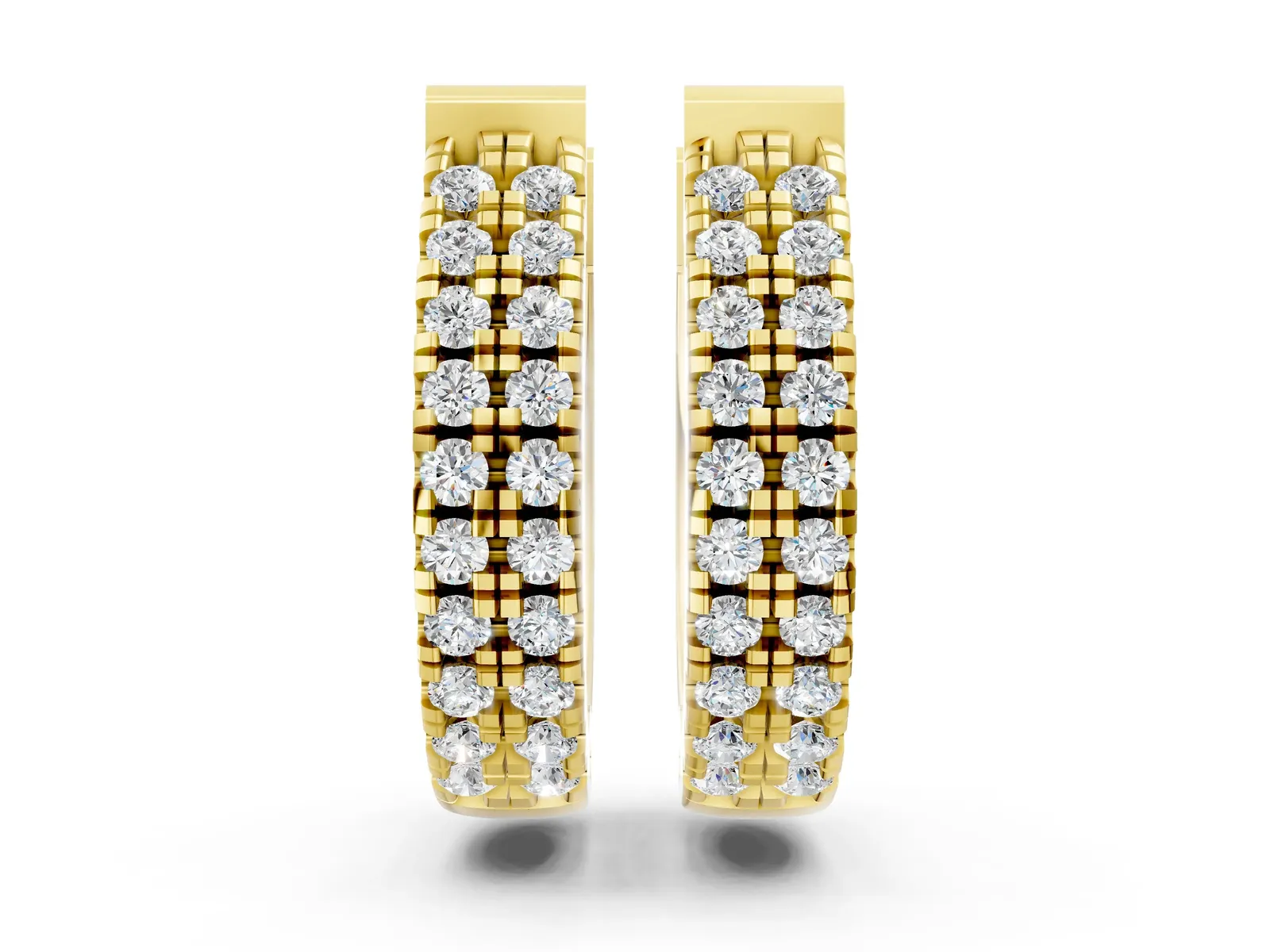 Round Diamond Petite Double Row Huggie Hoop Earrings Yellow gold
