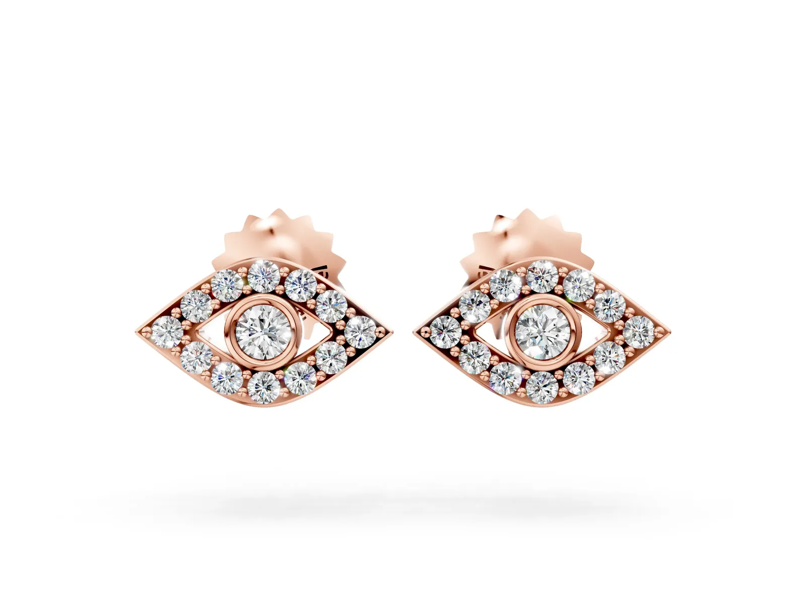 Round Diamond Bezel Center Evil Eye Stud Earrings Rose gold