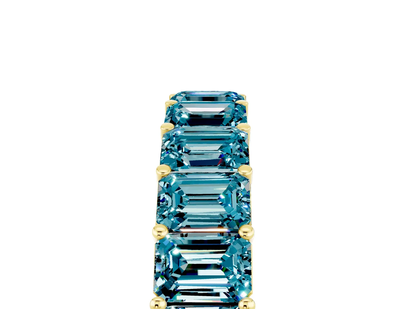 Emerald Cut Blue Topaz Eternity Band with Shared Prong Setting Yellow gold