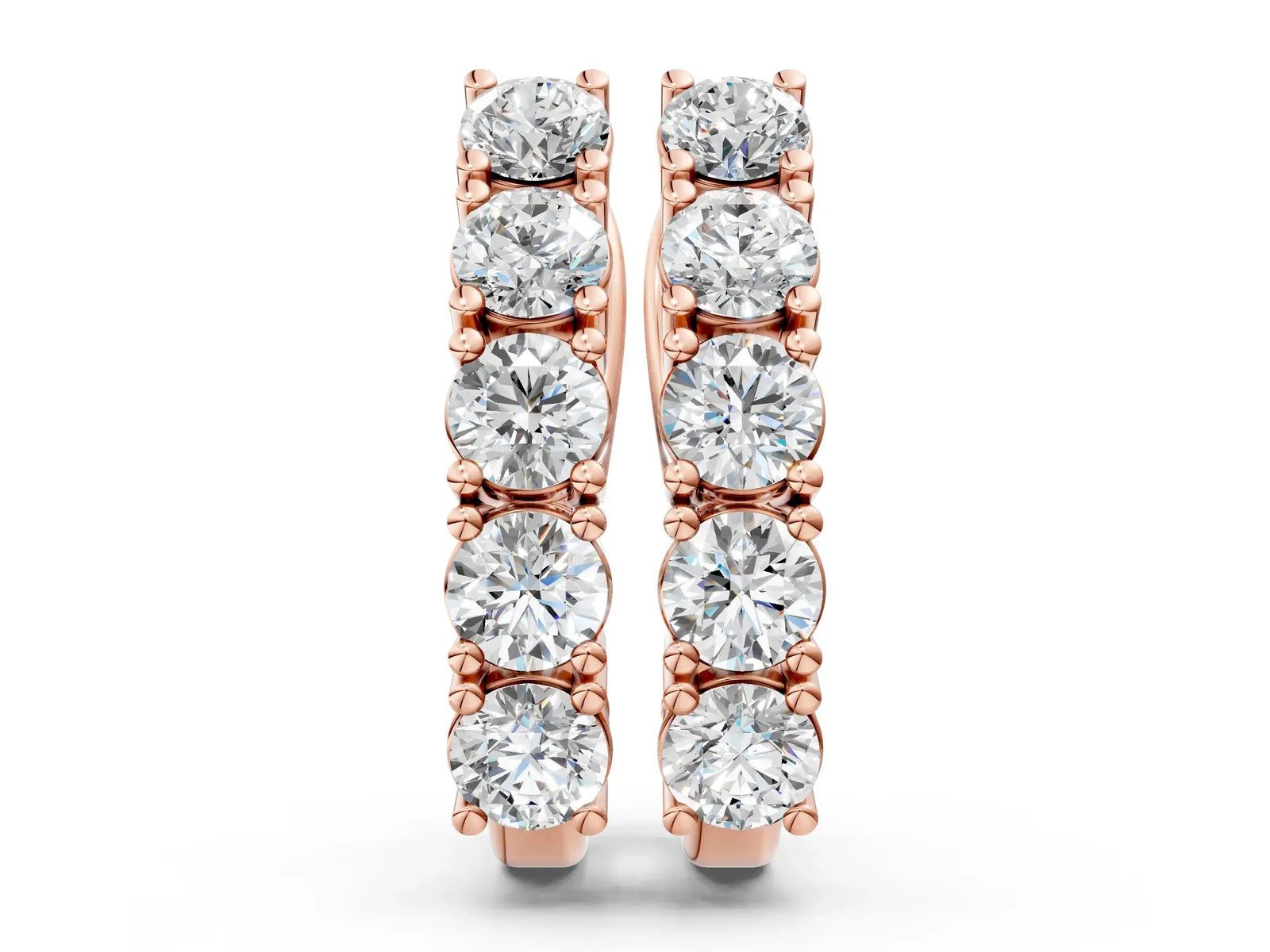 Round Diamond Channel Set Hoop Earrings with Four-Prong Setting Rose gold