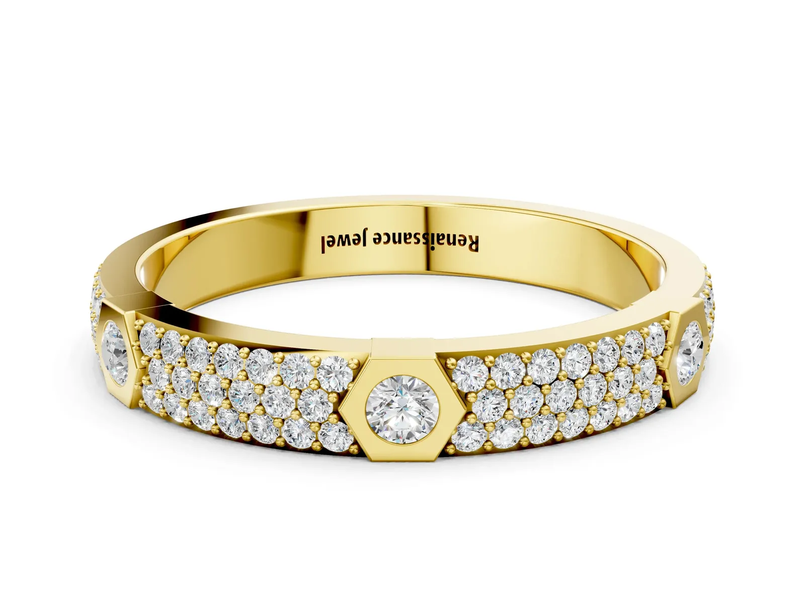 Round Diamond Pavé Promise Ring with Round Diamond Accents Yellow gold