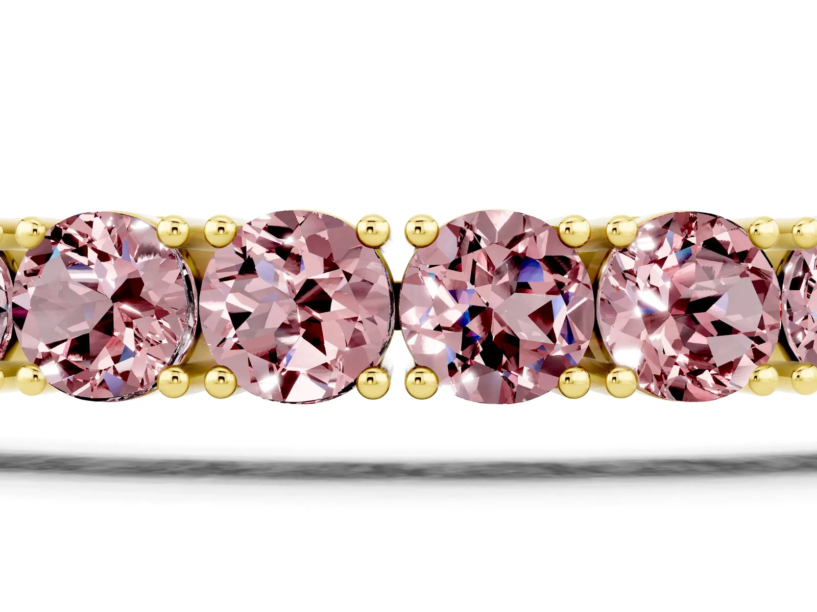 Round Brilliant Morganite Tennis Bracelet with Prong Setting Yellow gold