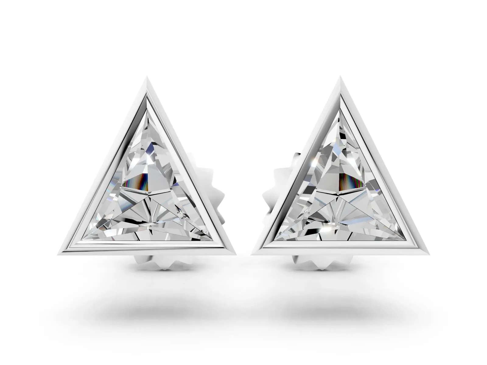 Trillion Diamond Bezel-Set Solitaire Stud Earrings Platinum