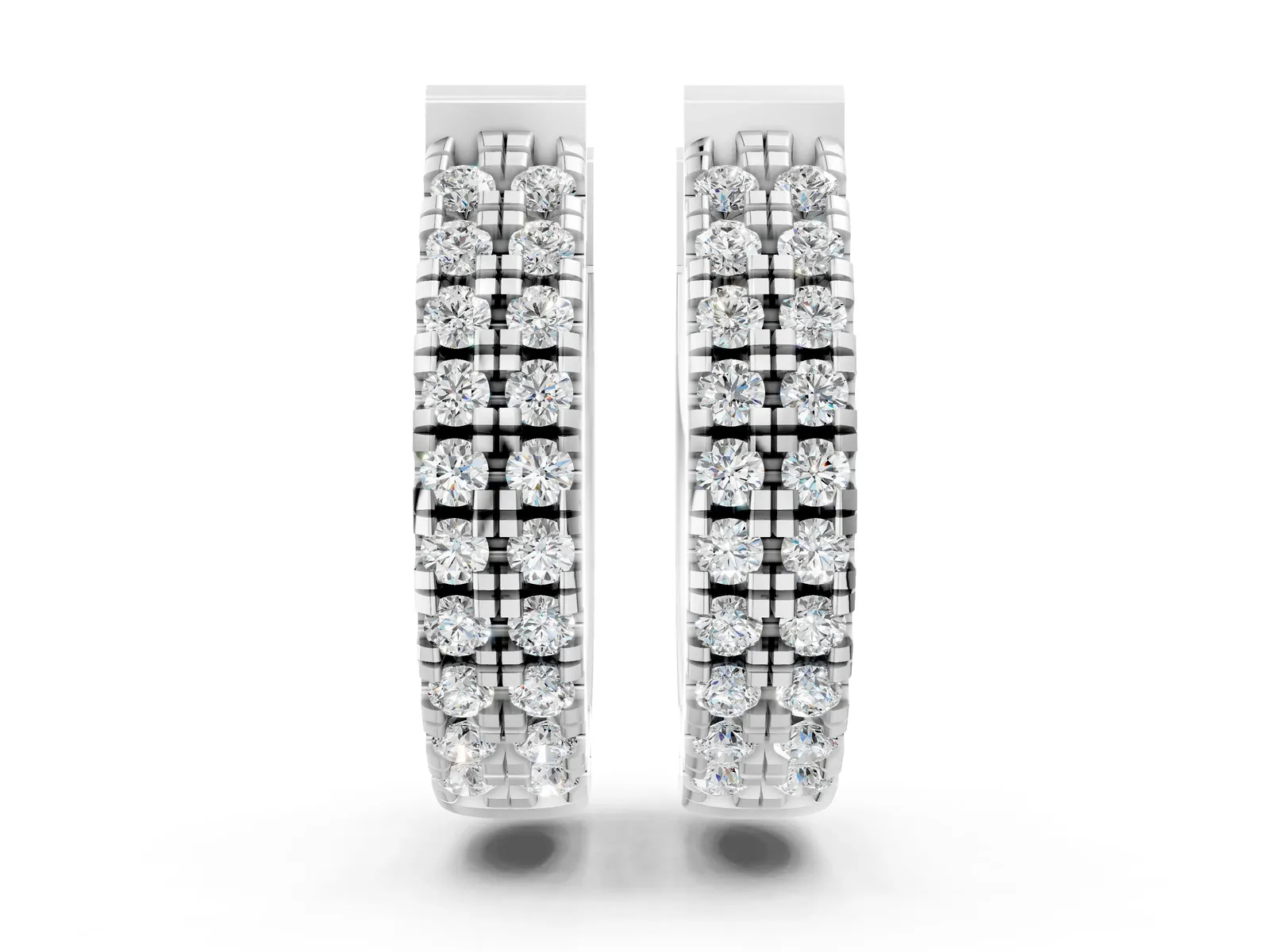 Round Diamond Petite Double Row Huggie Hoop Earrings Silver