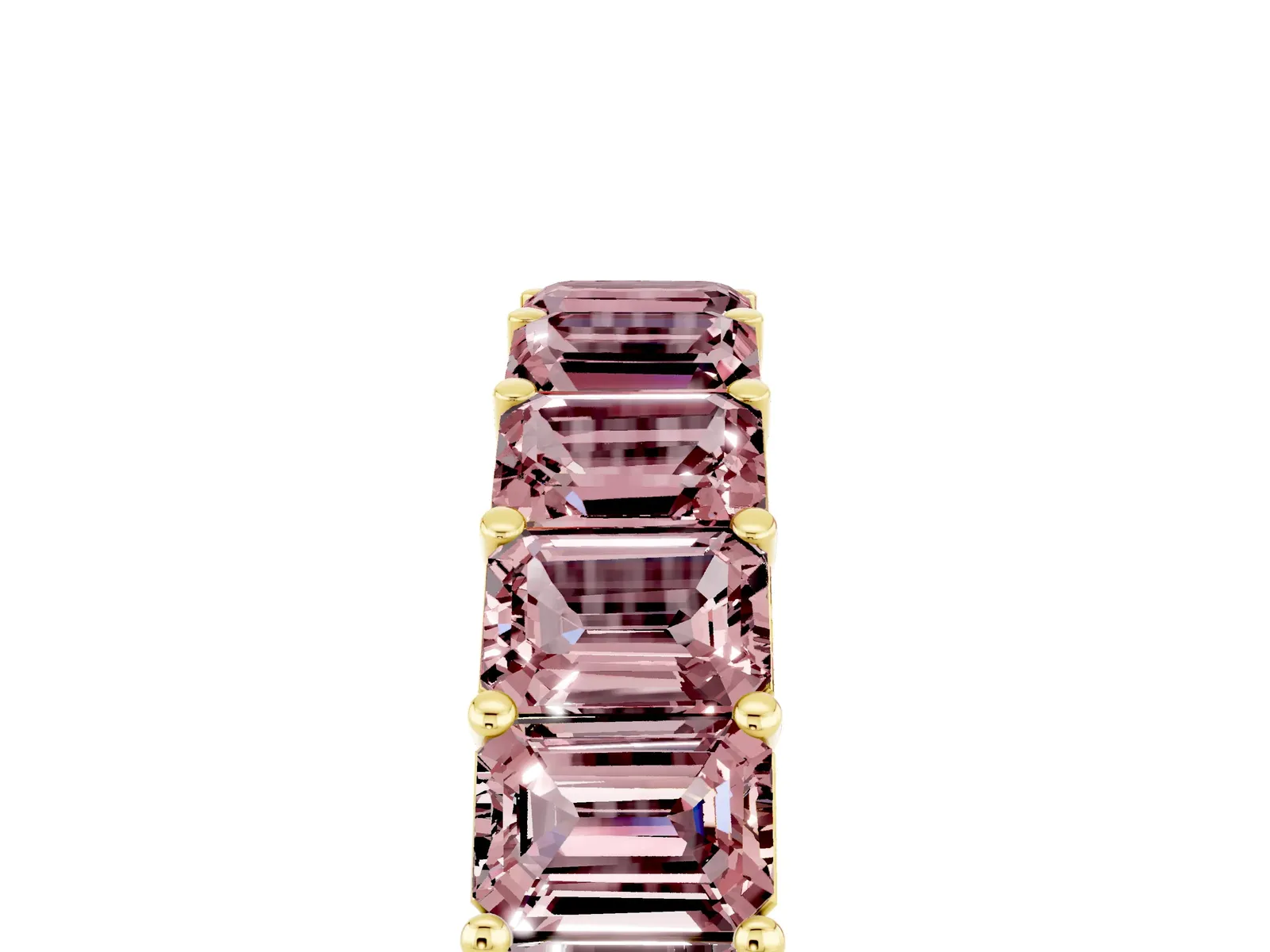Emerald Cut Morganite Eternity Band with Shared Prong Setting Yellow gold