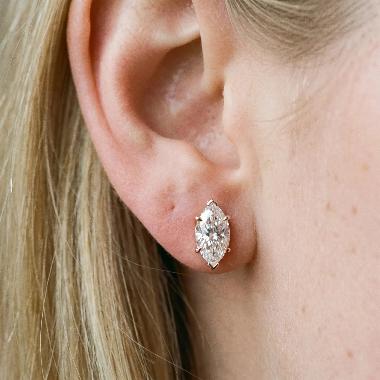 Marquise Cut Diamond Stud Earrings Rose gold
