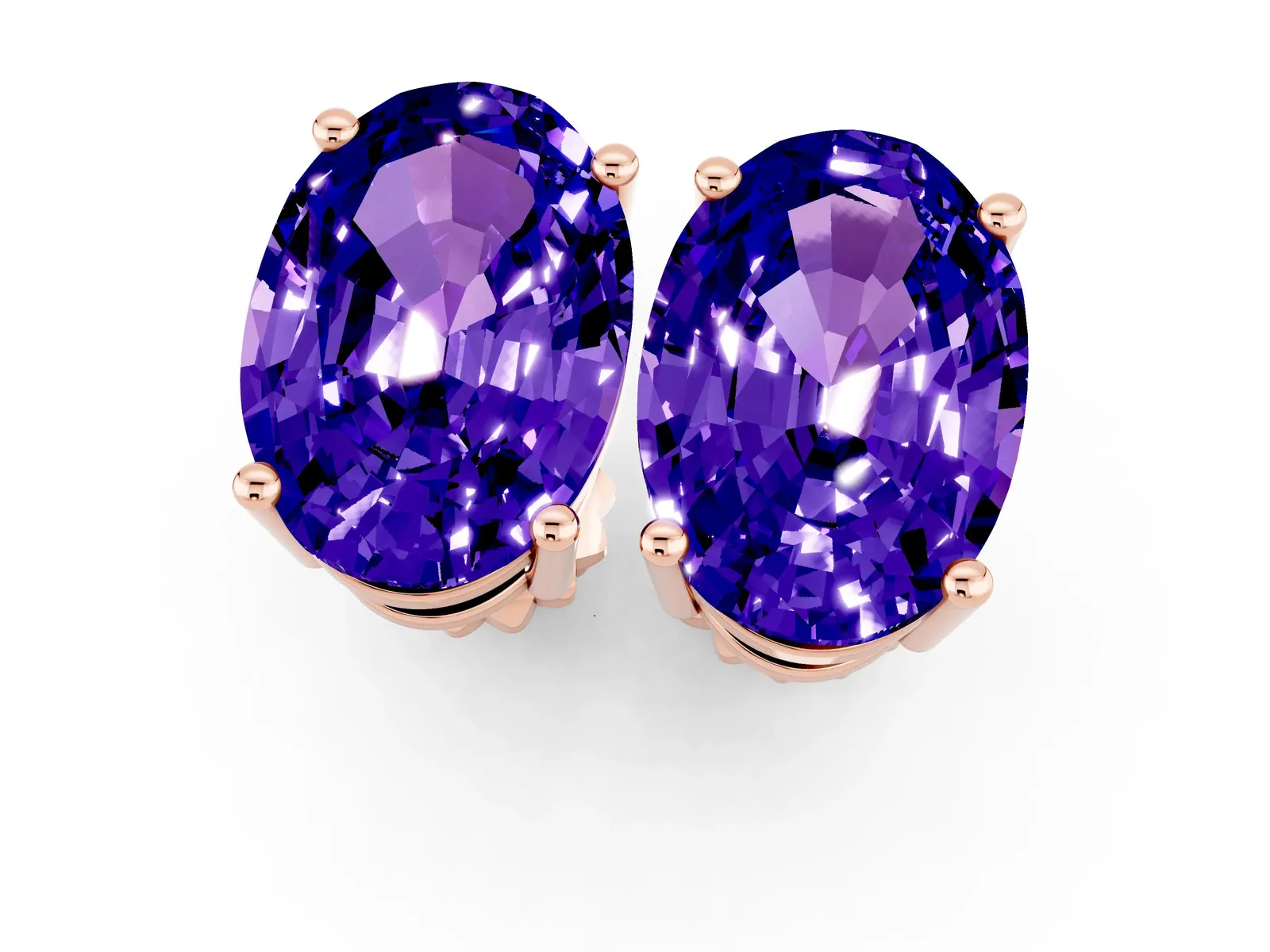 Oval Cut Tanzanite Stud Earrings Rose gold
