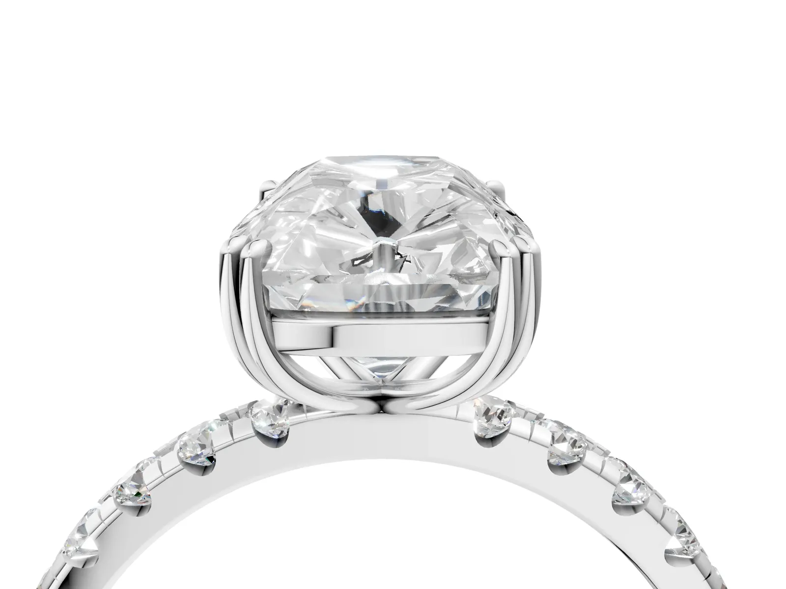 Old Mine Elongated Cushion Diamond Pave Band Ring White gold