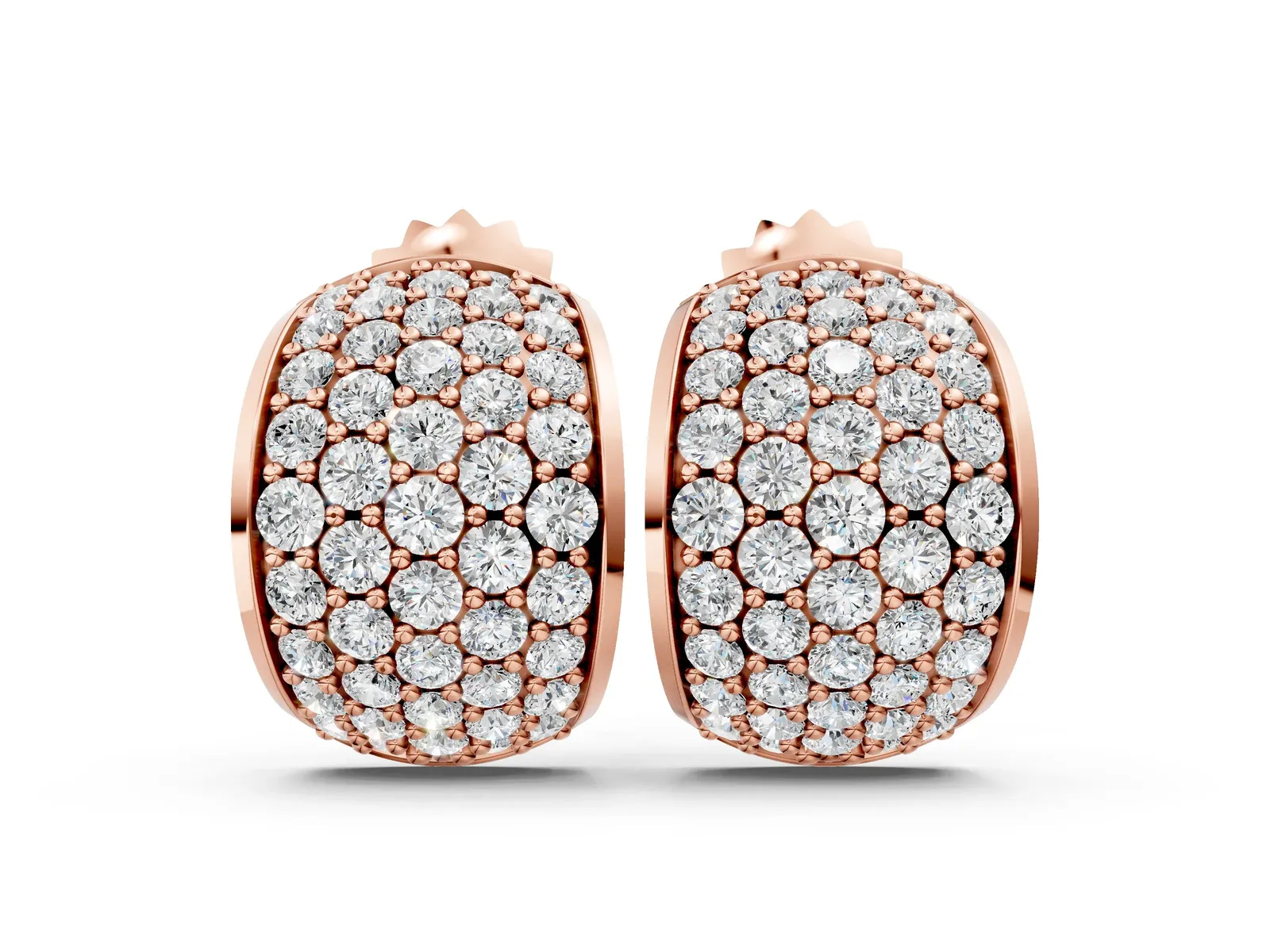 Pavé Round Diamond Huggie Earrings with Prong Setting Rose gold