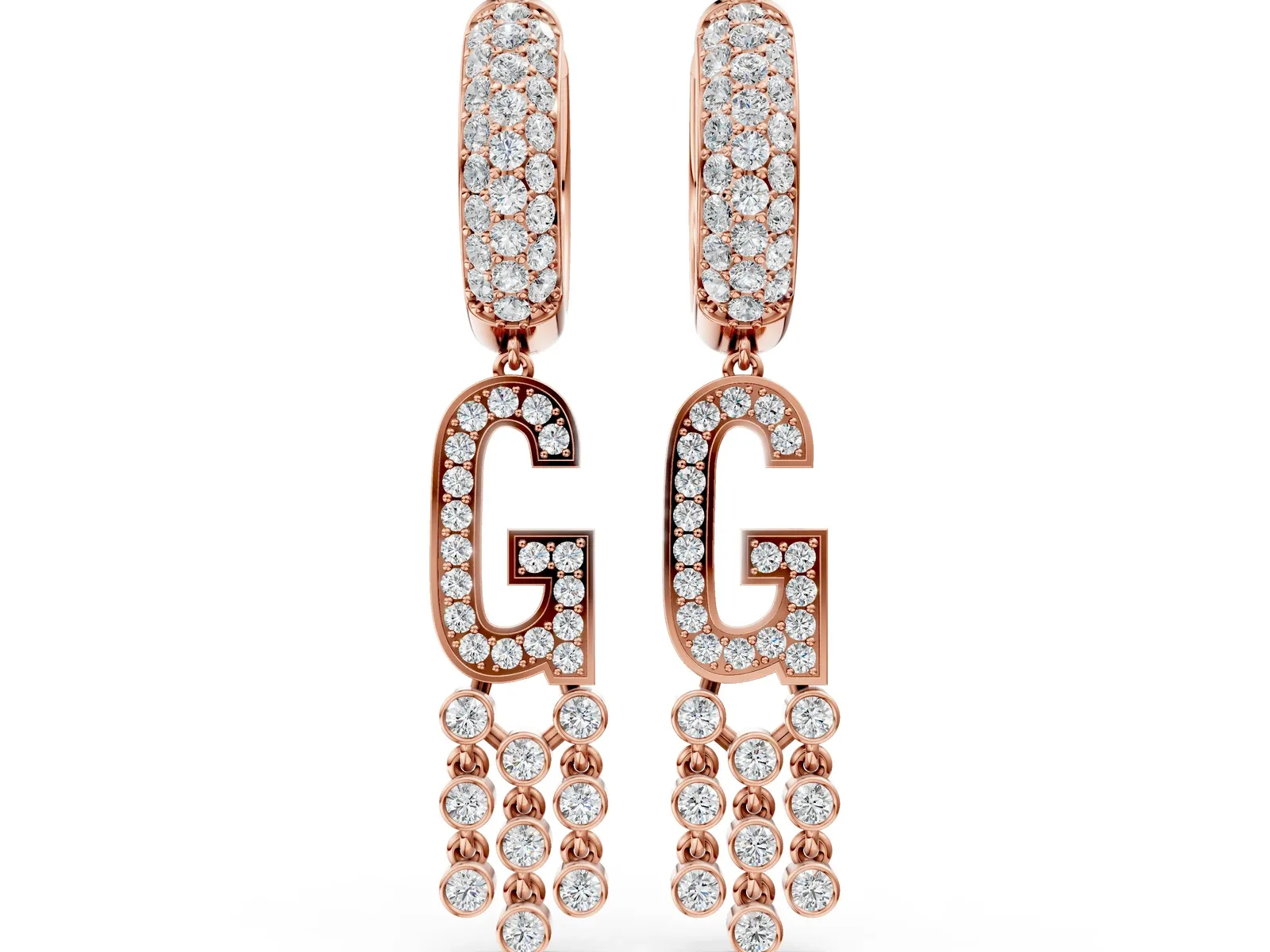 Round Diamond Initial G Huggie Hoop Earrings Rose gold