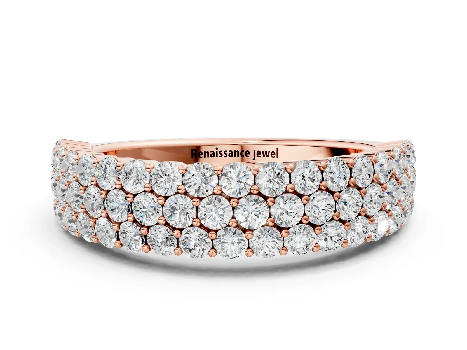 Round Diamond Checkerboard Pavé Promise Ring with Round Diamond Accents Rose gold