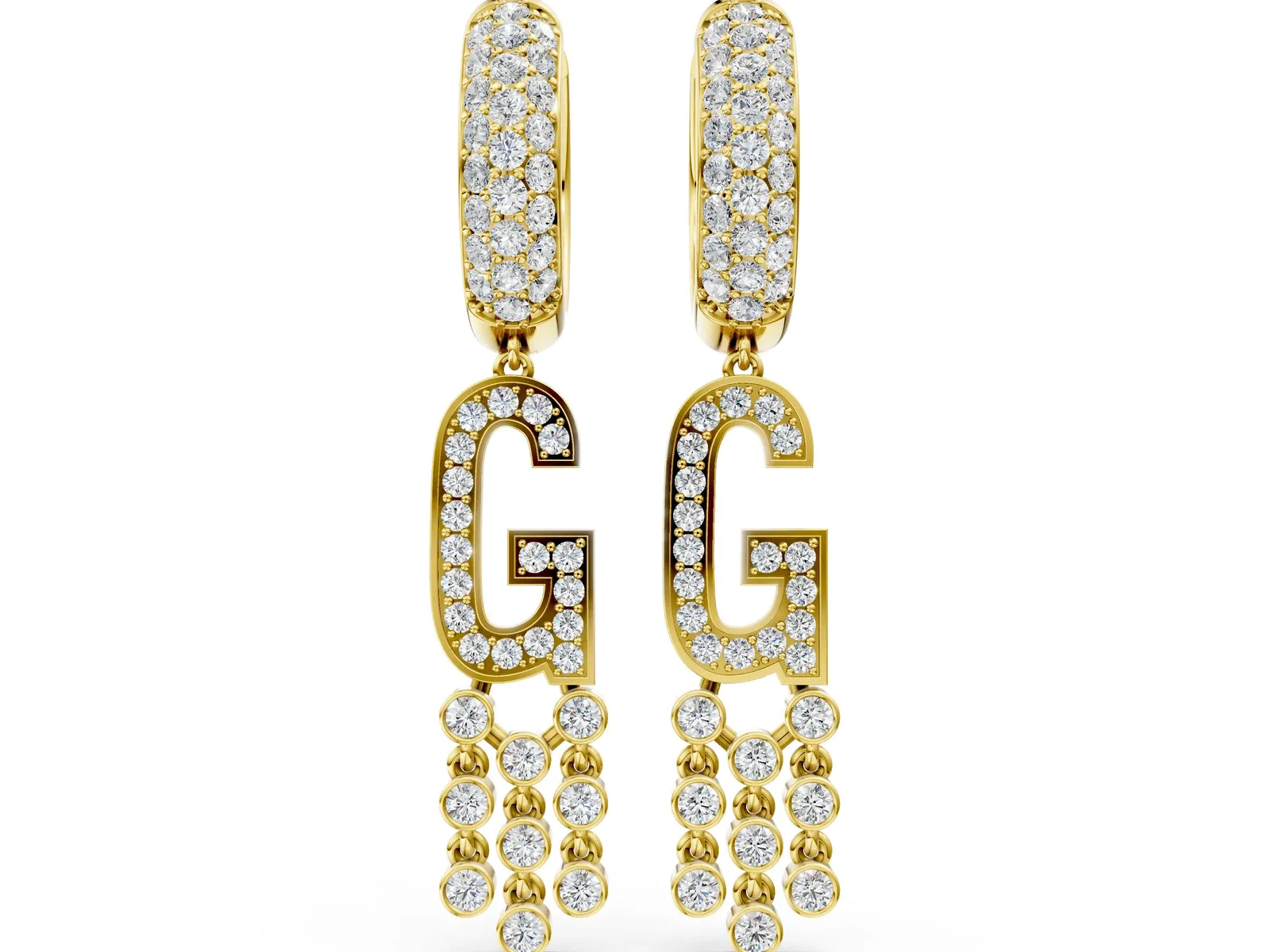 Round Diamond Initial G Huggie Hoop Earrings Yellow gold