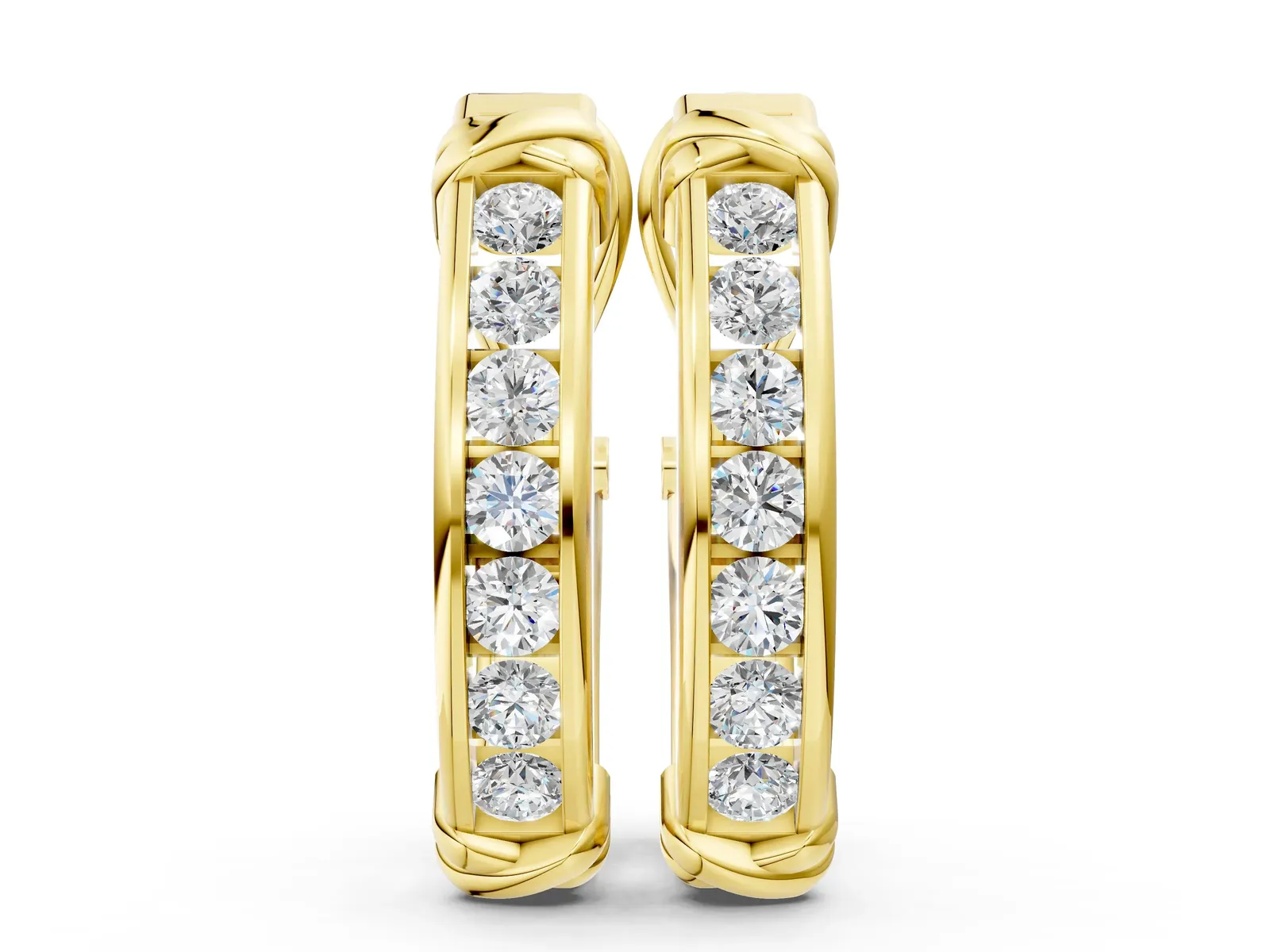 Channel-Set Round Diamond Two-Tone Hoop Earrings with Claw Prong Setting Yellow gold