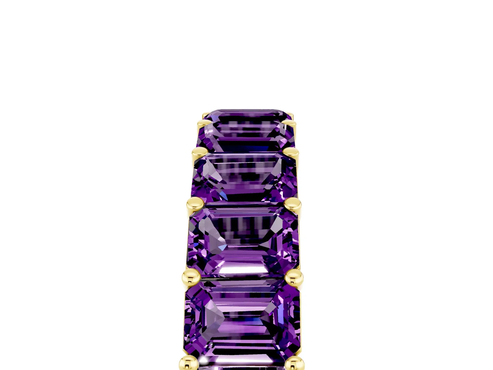 Emerald Cut Amethyst Eternity Band with Shared Prong Setting Yellow gold