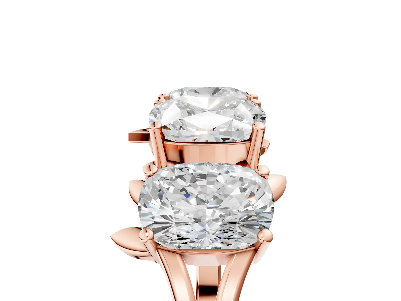 Four-Stone Elongated Cushion Diamond Band with Nature-Inspired Prong Setting Rose gold
