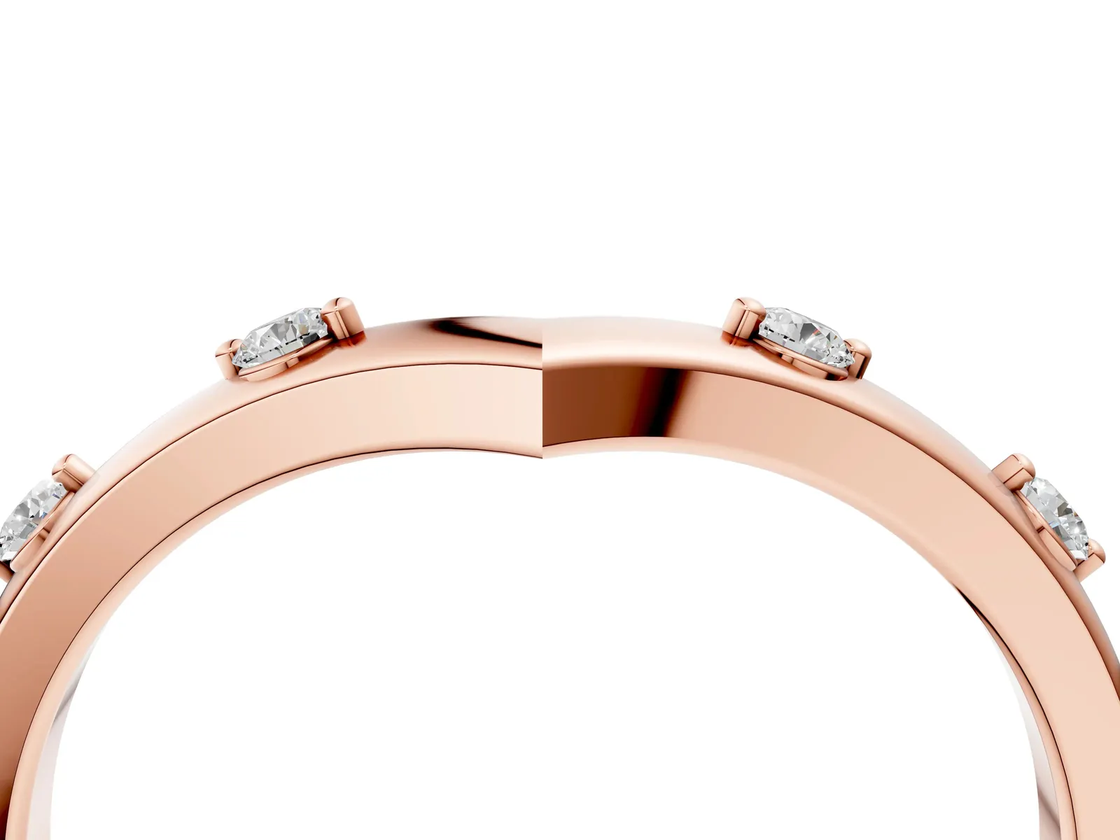 Diamond Chevron Band with Round Stones and Prong Setting Rose gold