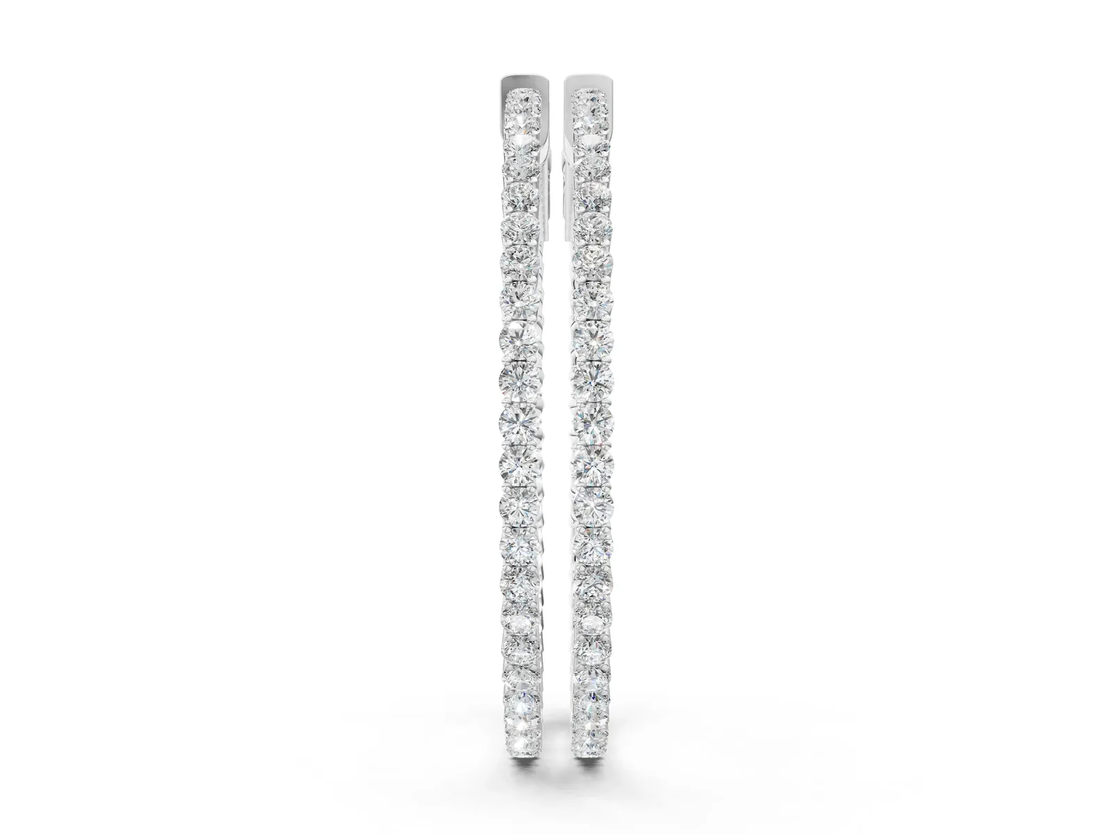 Round Diamond Hoop Earrings with Pave Setting and Shared Prong Silver