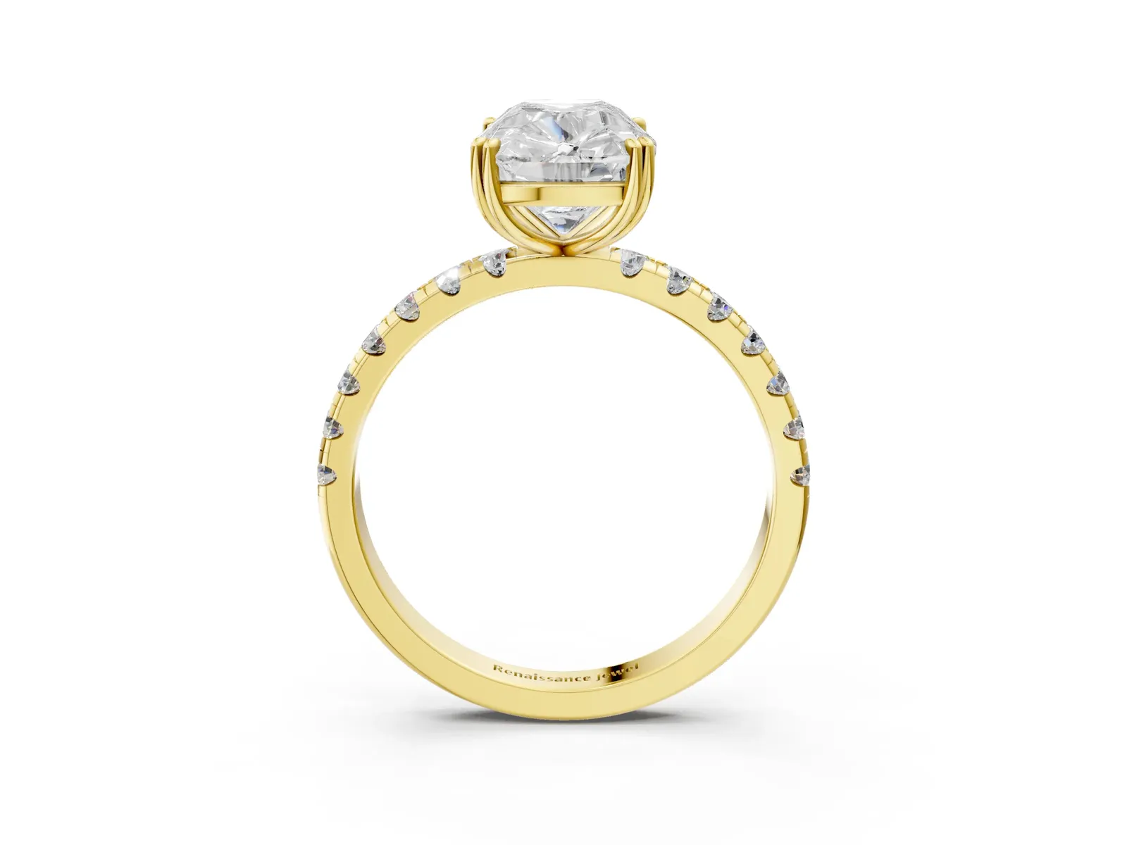 Old Mine Elongated Cushion Diamond Pave Band Ring Yellow gold