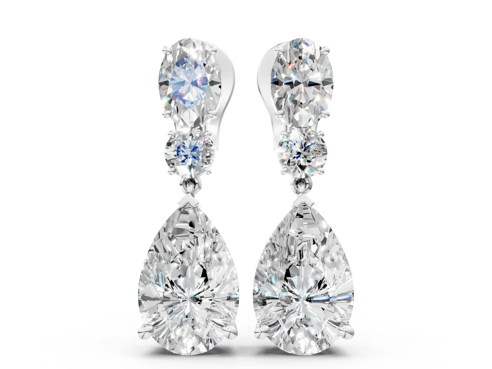 Oval, Round and Pear Diamond Huggie Drop Earrings Platinum