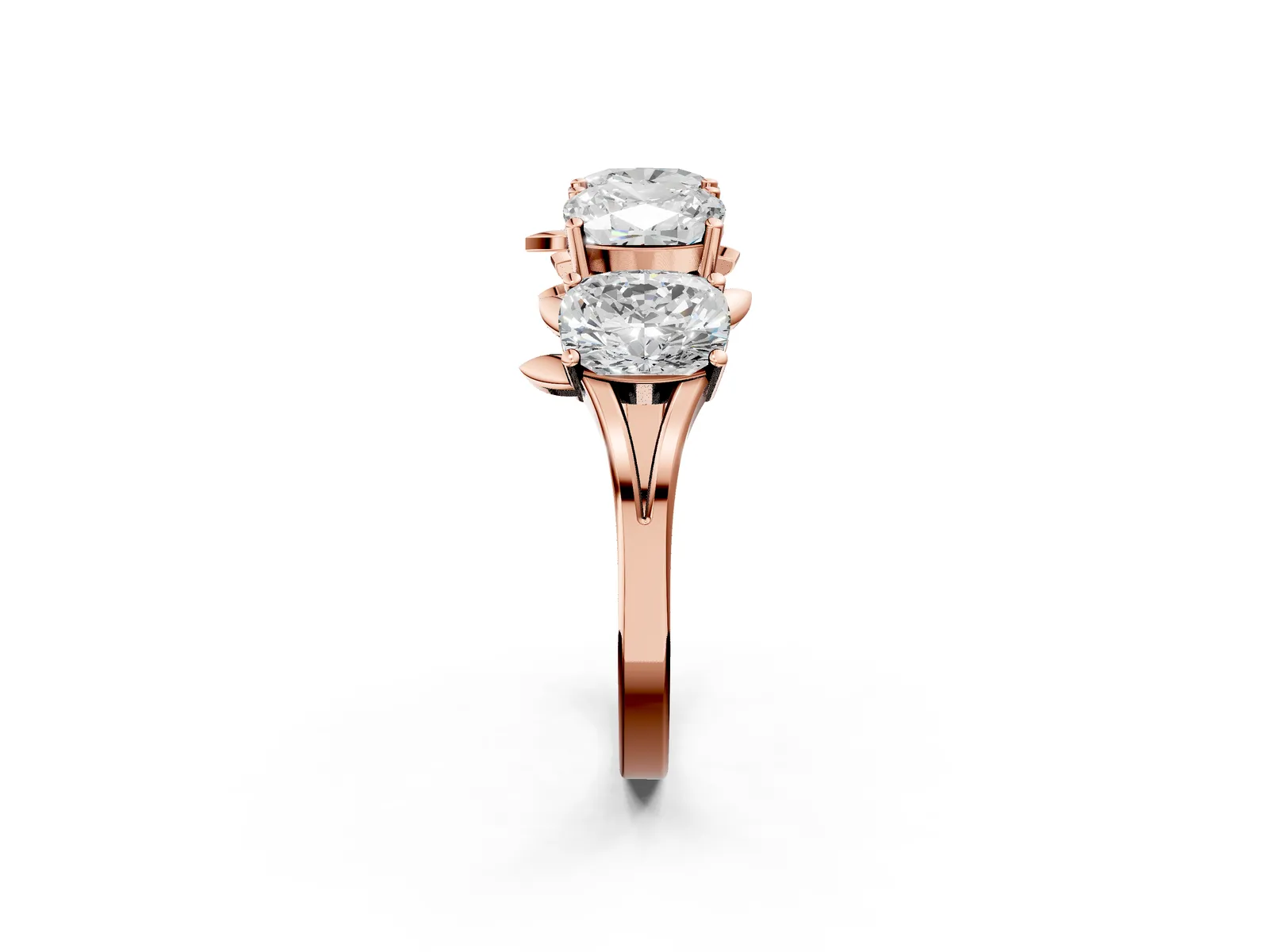 Four-Stone Elongated Cushion Diamond Band with Nature-Inspired Prong Setting Rose gold
